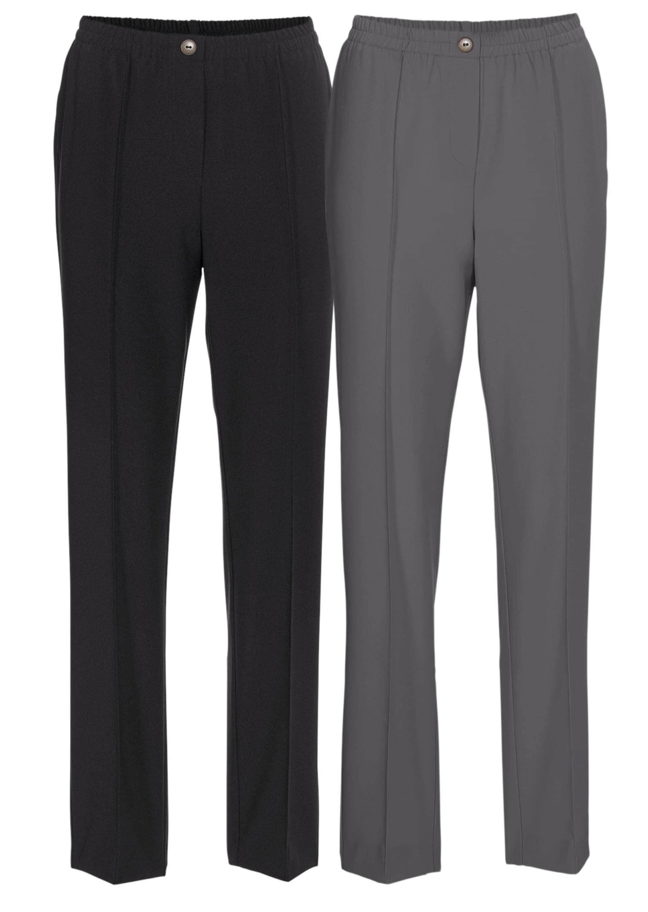 Schlupfhose GOLDNER "Knitterarme Schlupfhosen im 2er Pack", Damen, Gr. 46, N-Gr, schwarz (grau, schwarz), Obermaterial: 100% Polyester COOLMAX PES(Coolmax)., Hosen Schlupfhose