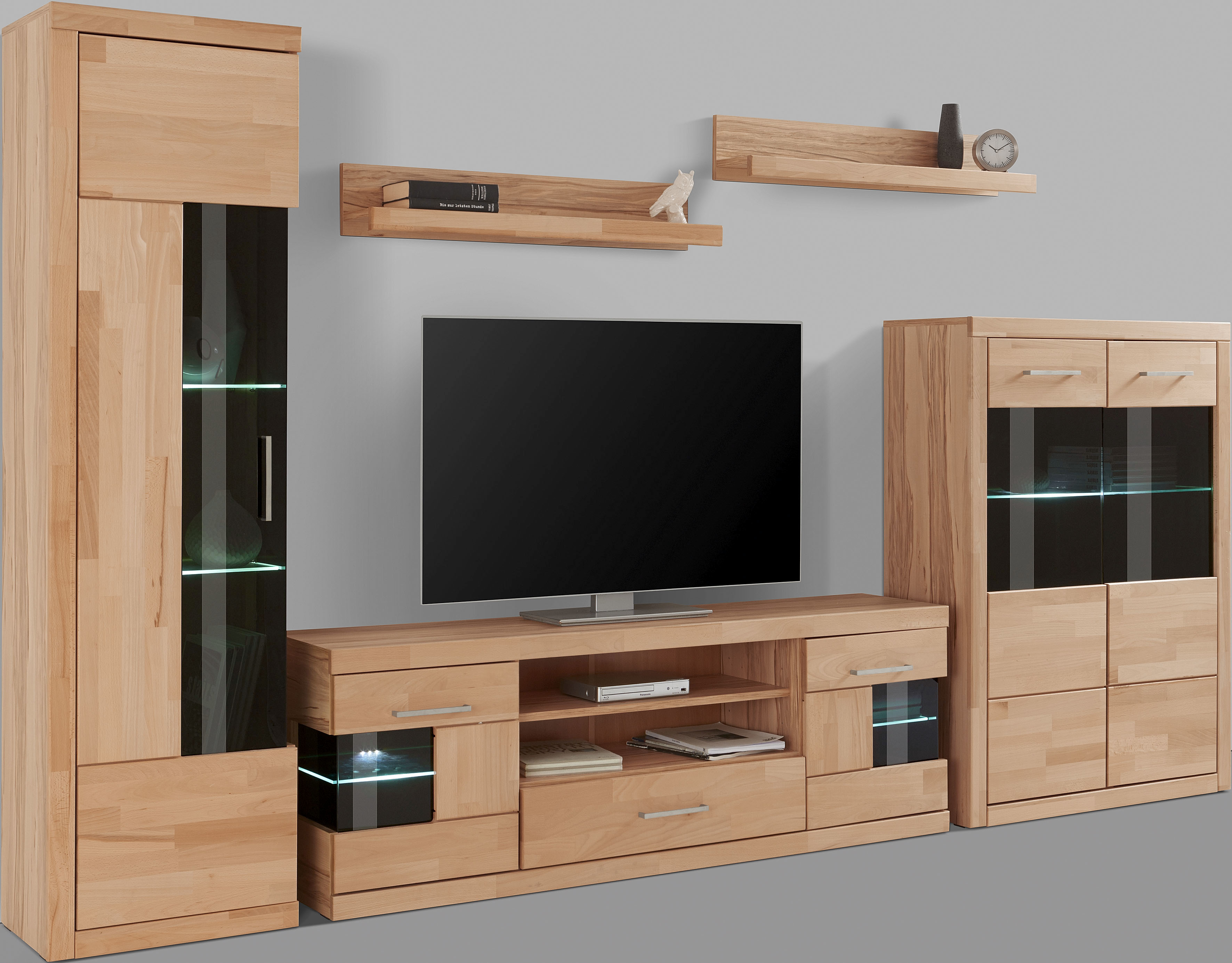 OTTO home Wohnwand "Ribe: 5teilig, Breite: 300cm,Fronten aus Massivholz,Korpus aus Melamin" 5 Stk. tlg.