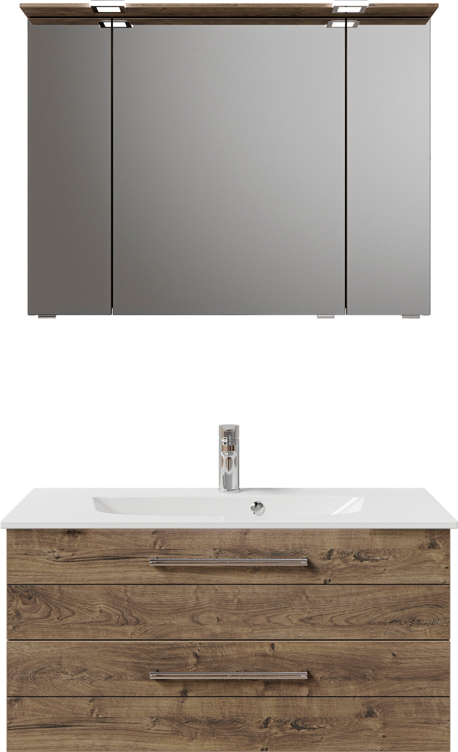 Saphir Badmöbel-Set »Serie 6025 2-teilig Mineralmarmor-Waschtisch mit LED-Spiegelschrank« 2 Stk. tlg.