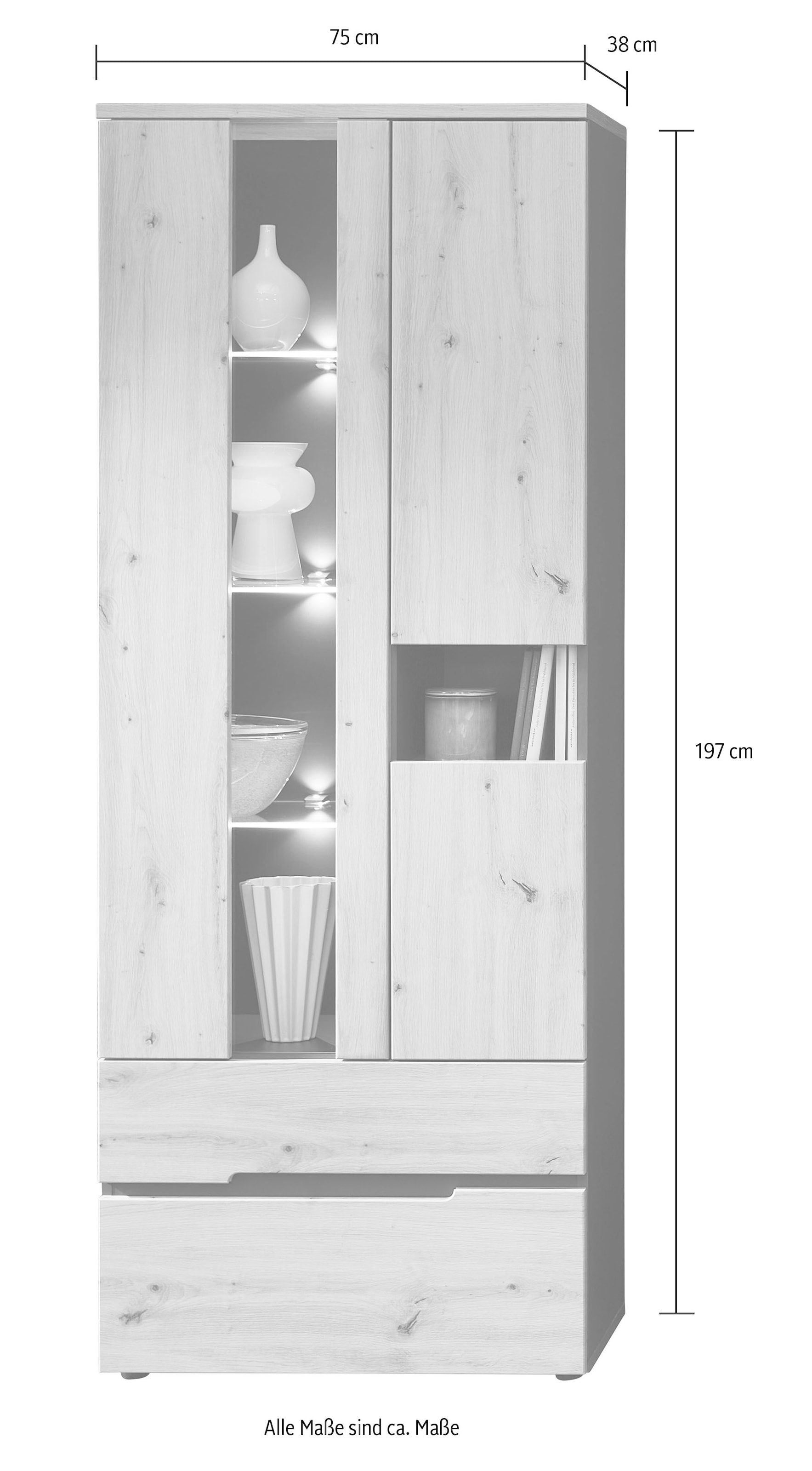 Innostyle Vitrine »Memphis«, (1 St.), Bicolour Eiche Artisan Absetzung  graphit bestellen | BAUR