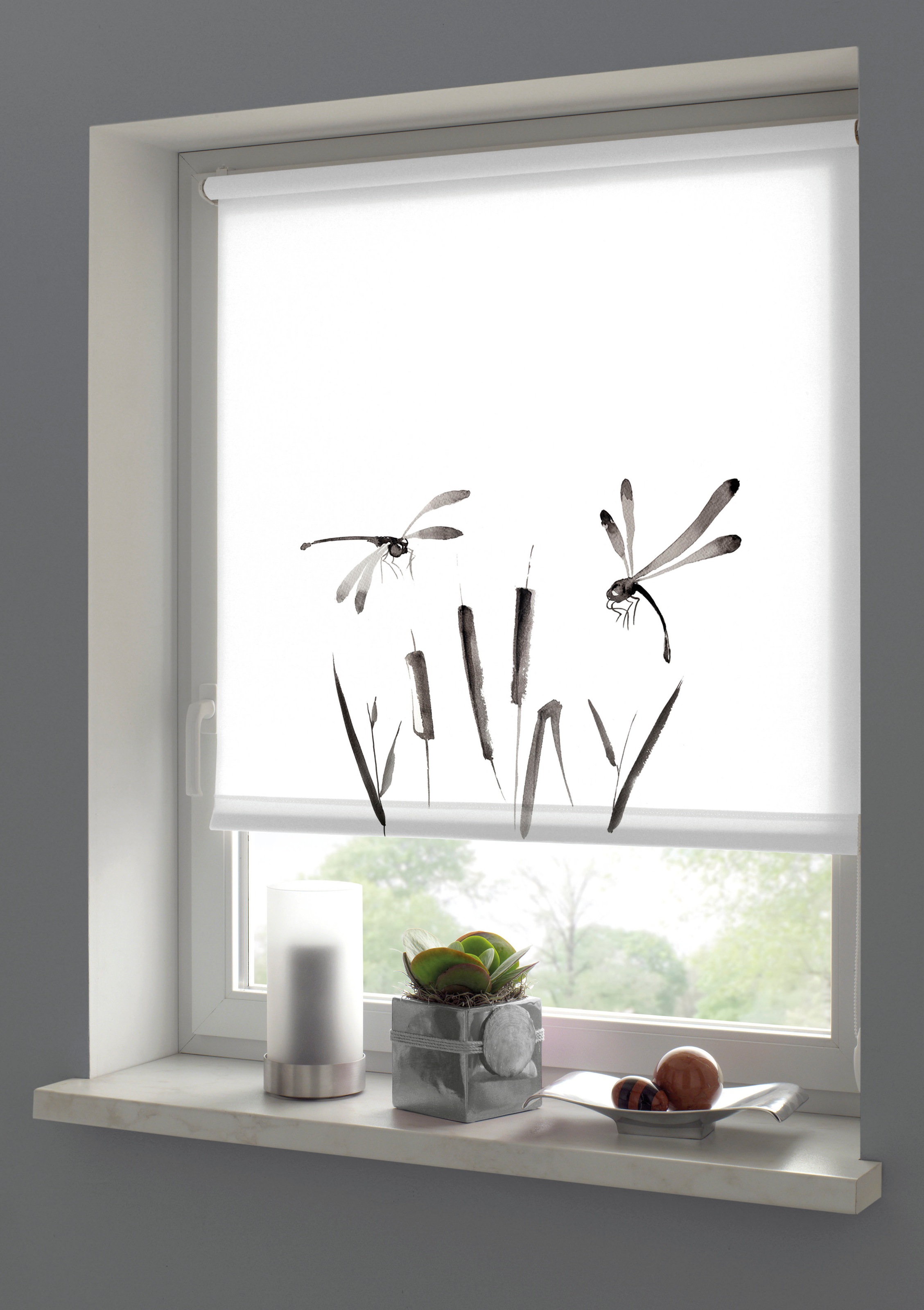 GARDINIA Seitenzugrollo "weiß / Dekor" blickdicht Sichtschutz ohne Bohren f günstig online kaufen
