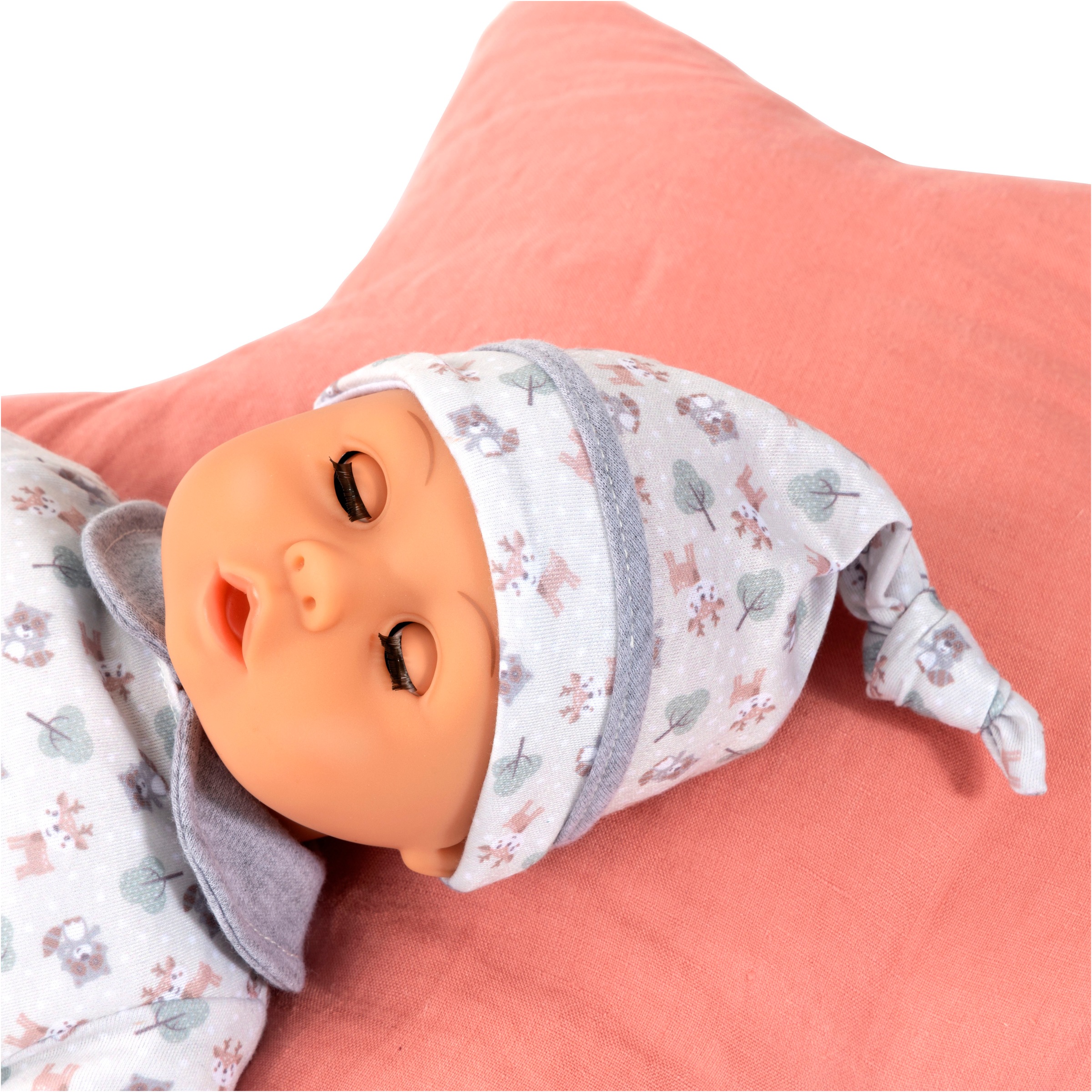 Bayer Babypuppe »First Words Baby, 38 cm, grau«, (3 tlg.), mit Schlafaugen und Babygeräuschen