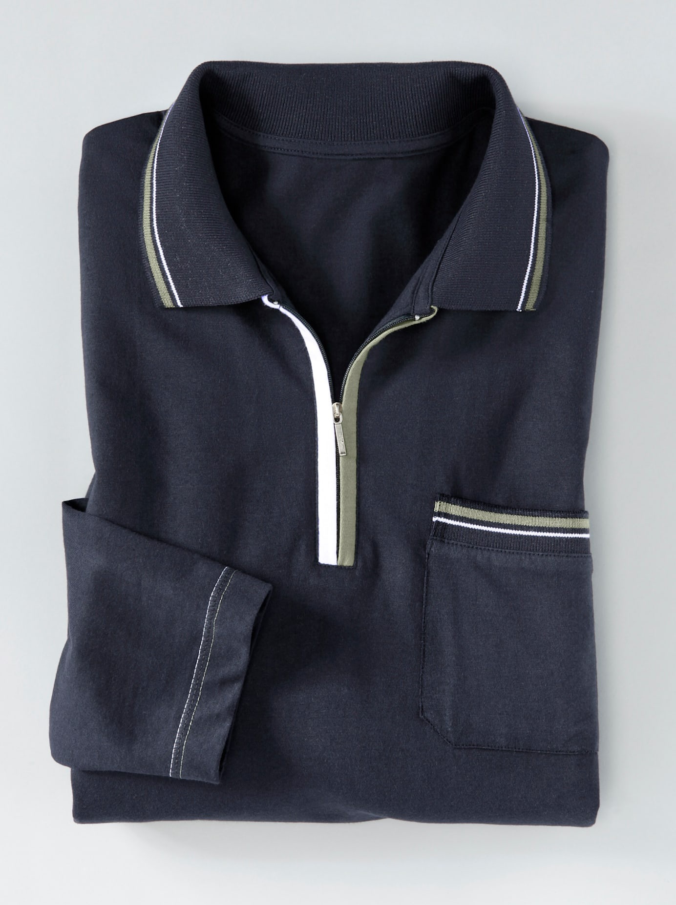 Langarm-Poloshirt CLASSIC "Poloshirt", Herren, Gr. 44/46, blau (marine), 100% Baumwolle, unifarben, ohne Ausschnitt, Shirts 3