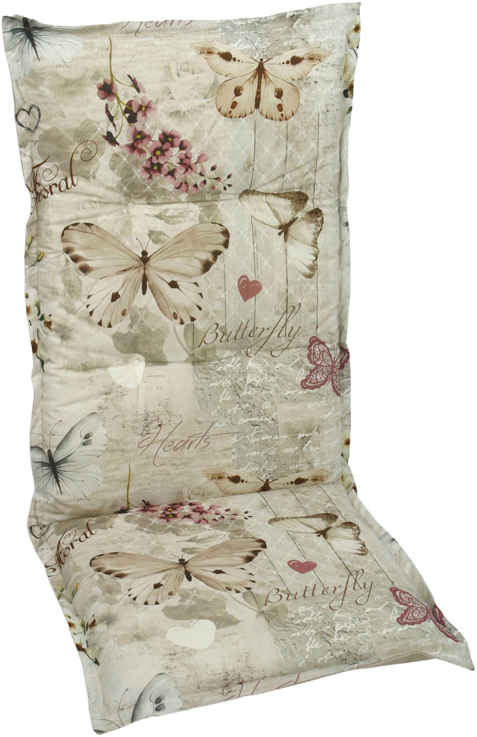 GO-DE Hochlehnerauflage Schmetterling beige - Maße BxLxH ca.: 50 cm x 120 cm x 6 cm