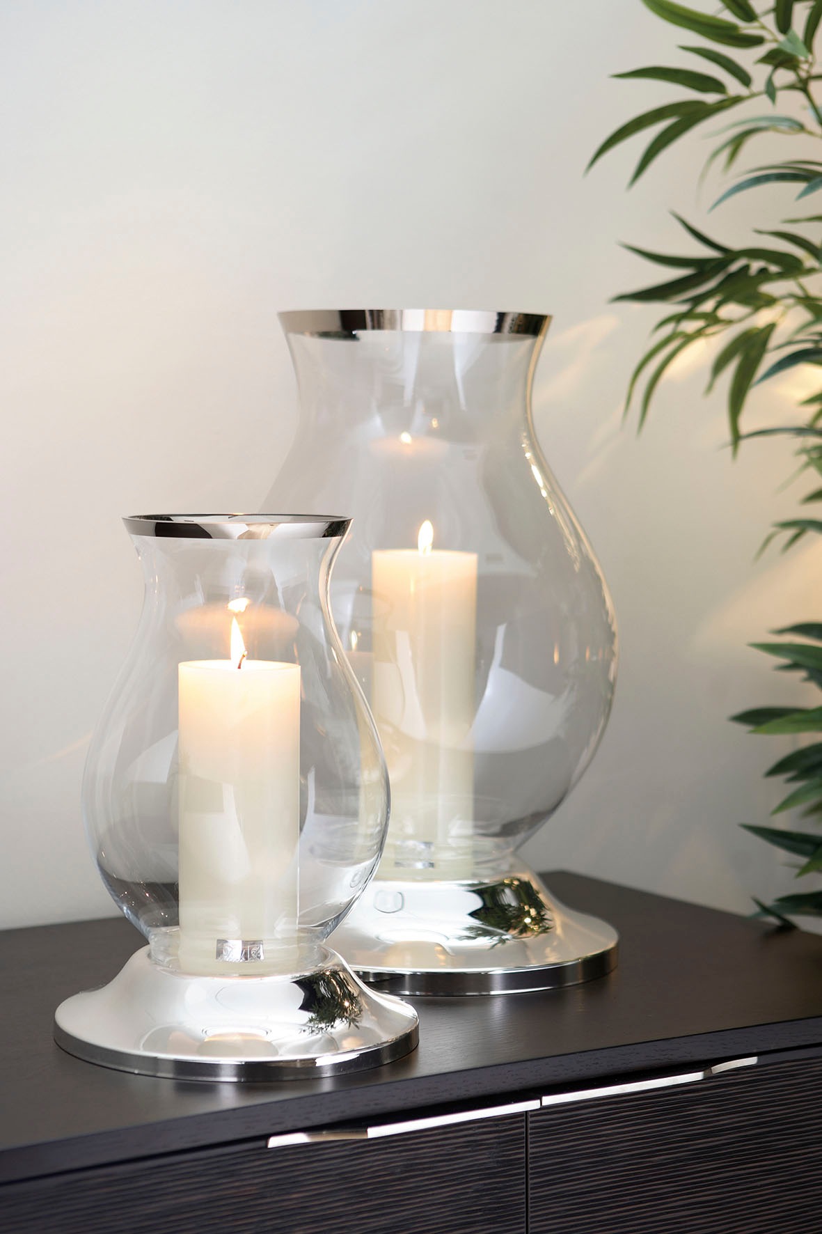 Fink Windlicht "BIG" Silberfarben - aus Metall vernickelt und Glas