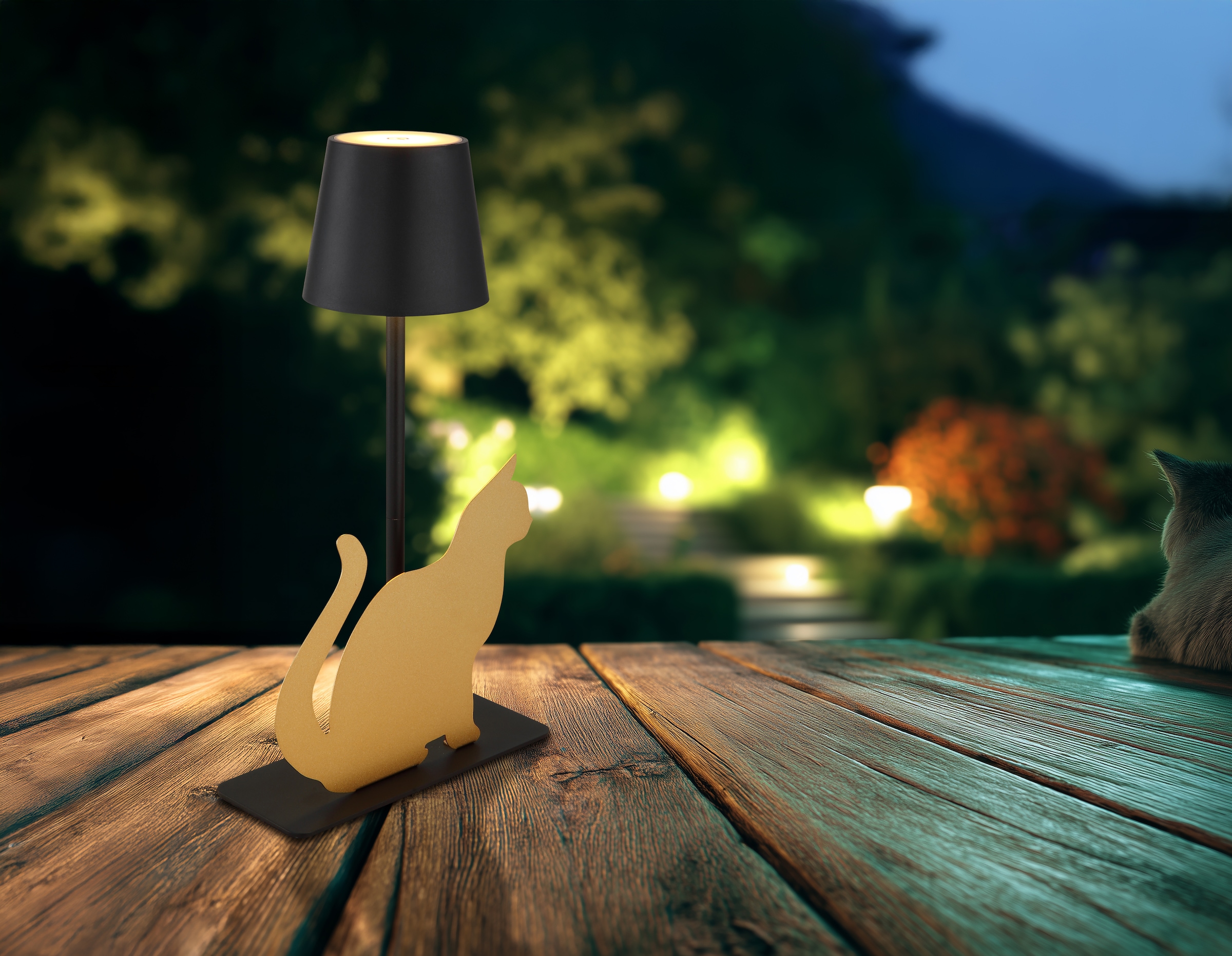 GLOBO LIGHTING LED Tischleuchte »FURRI«, 1 flammig, Leuchtmittel LED-Board | LED fest integriert, Tischlampe schwarz gold Tiere Katze