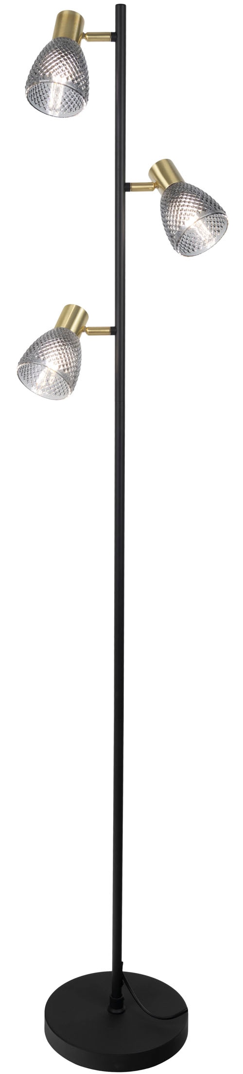 näve Stehlampe »Lindita« E14 1 Stk. 3er Spot, Relief-Glasschirm smokey, Gestell messing matt, 3x E14 exkl.