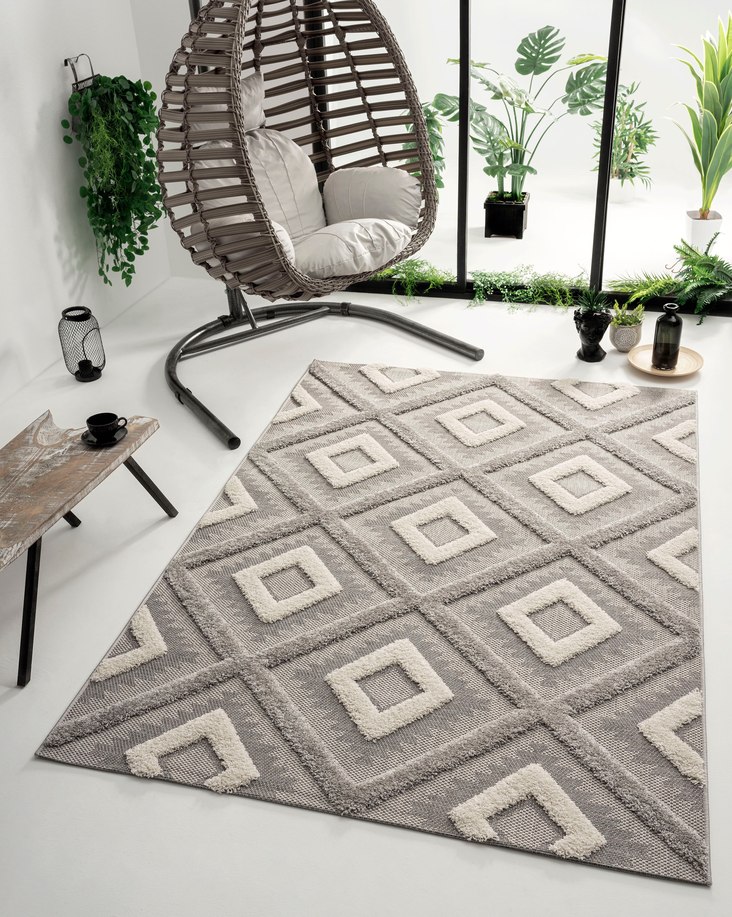 Outdoor Struktur, In- Tief »Kayra Scandic, merinos Teppich Boho Style, rechteckig, | 54063«, Hoch geeignet kaufen BAUR