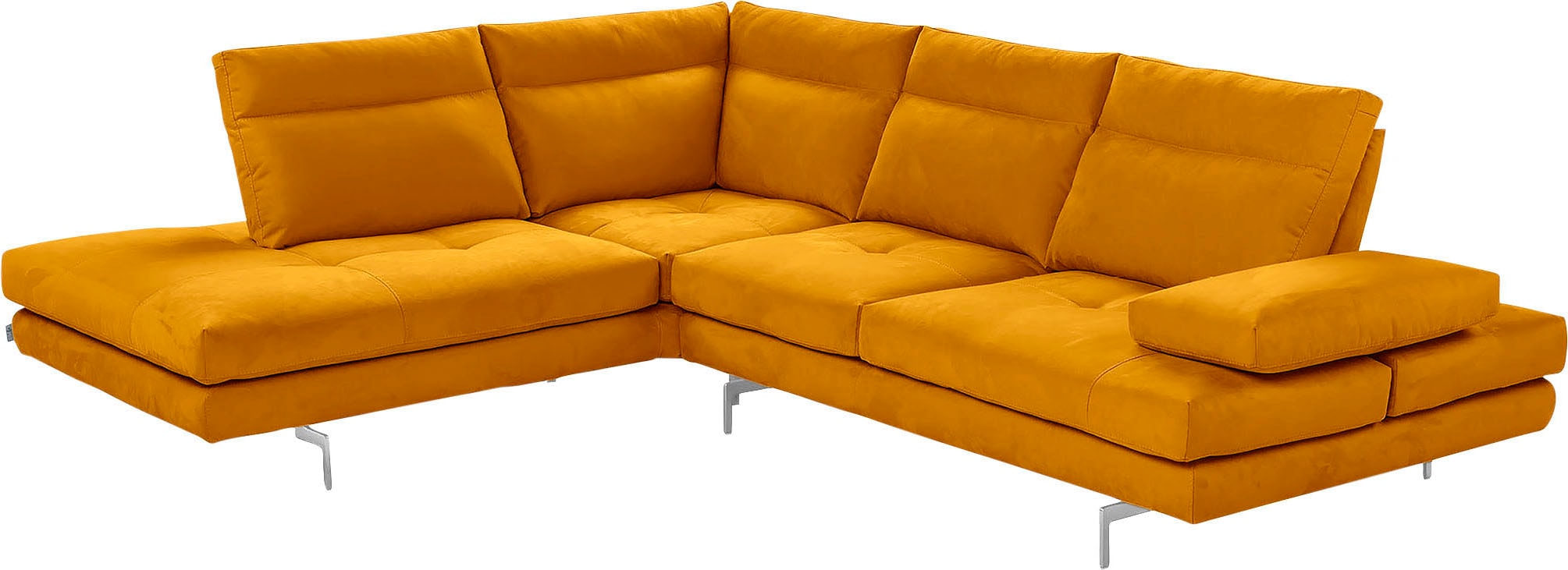 CALIA ITALIA Ecksofa "Toby Wing, B/T: 288/232 cm, Multifunktionssofa, Designsofa, L-Form" Sitztiefenverstellung und Armteilfunktion, Füße chrom glänzend