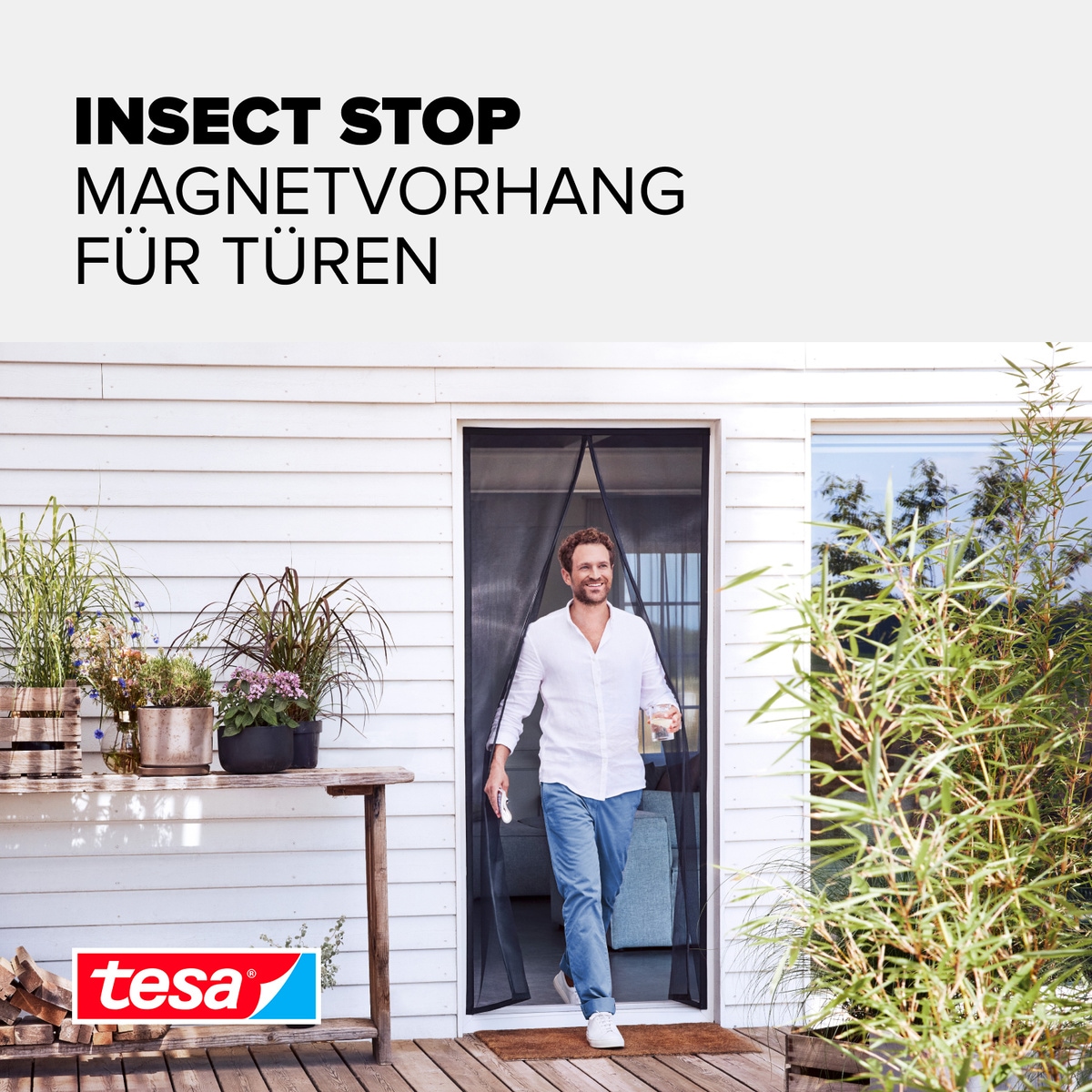tesa Insektenschutz-Vorhang »Magnetvorhang - selbstschließend - Insektenschutzvorhang« Packung, Magnetvorhang, selbstklebendes Klettband, 1 Stk. tlg. INSECT STOP zur einfachen Montage ohne Bohren - 2,2 m x 1,0 m
