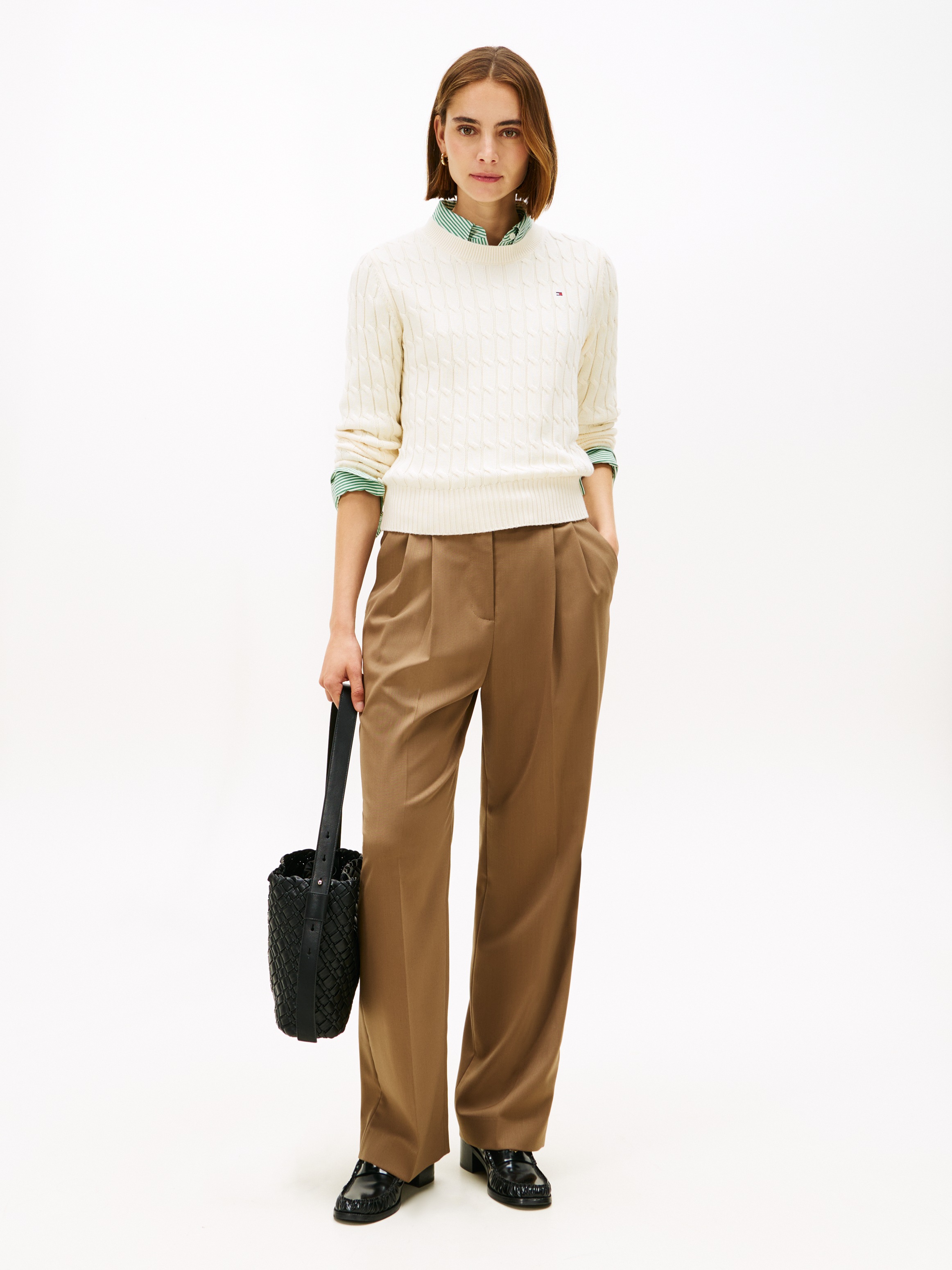 Tommy Hilfiger Rundhalspullover »CO CABLE MID GG C-NK LS SWT« mit Zopfmuster