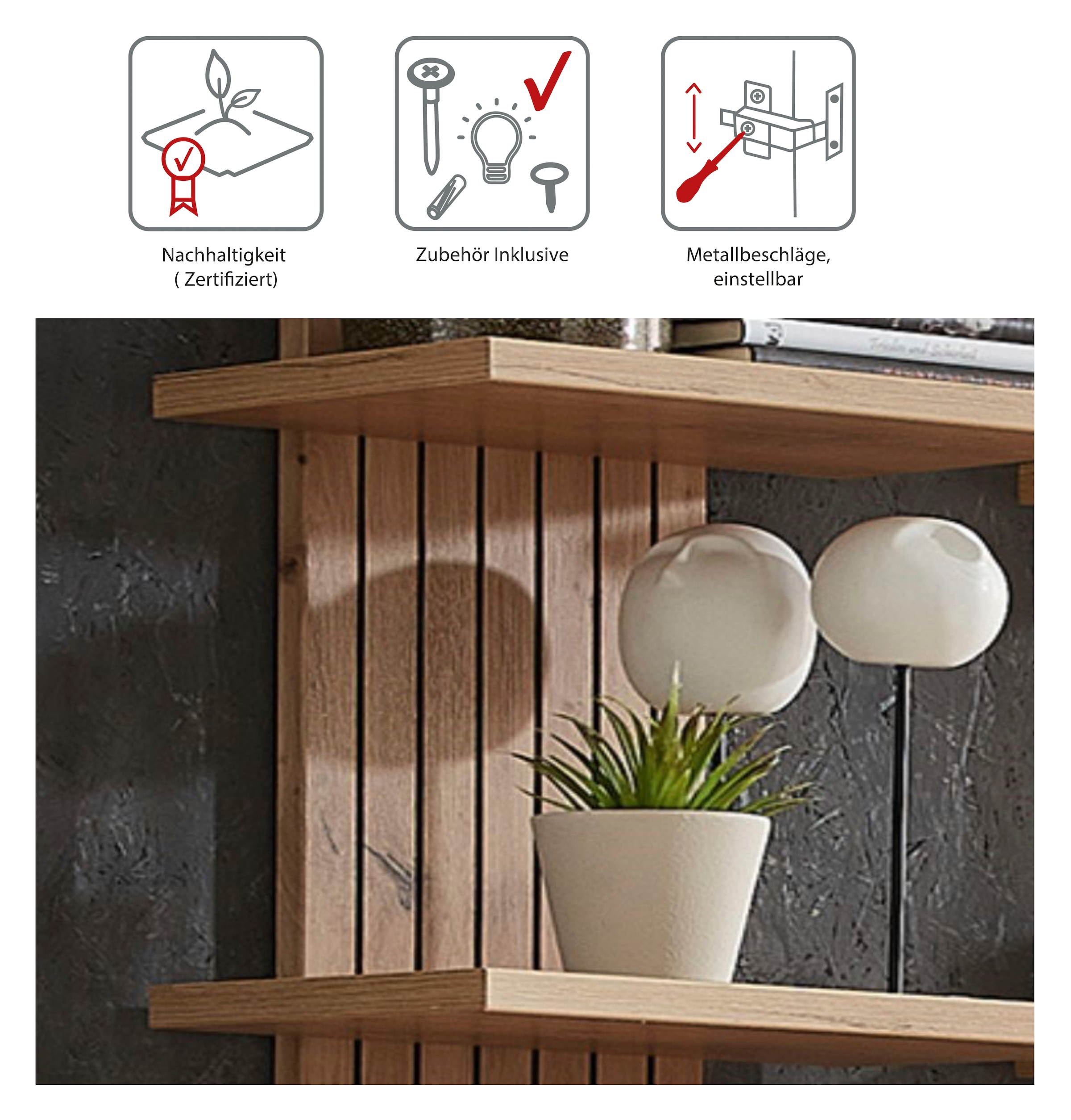 Innostyle Wandregal »Core, Wandpaneel Maße B/H/T 38x120x22 cm« 1 Stk. tlg. Wandpaneel mit 3 Böden