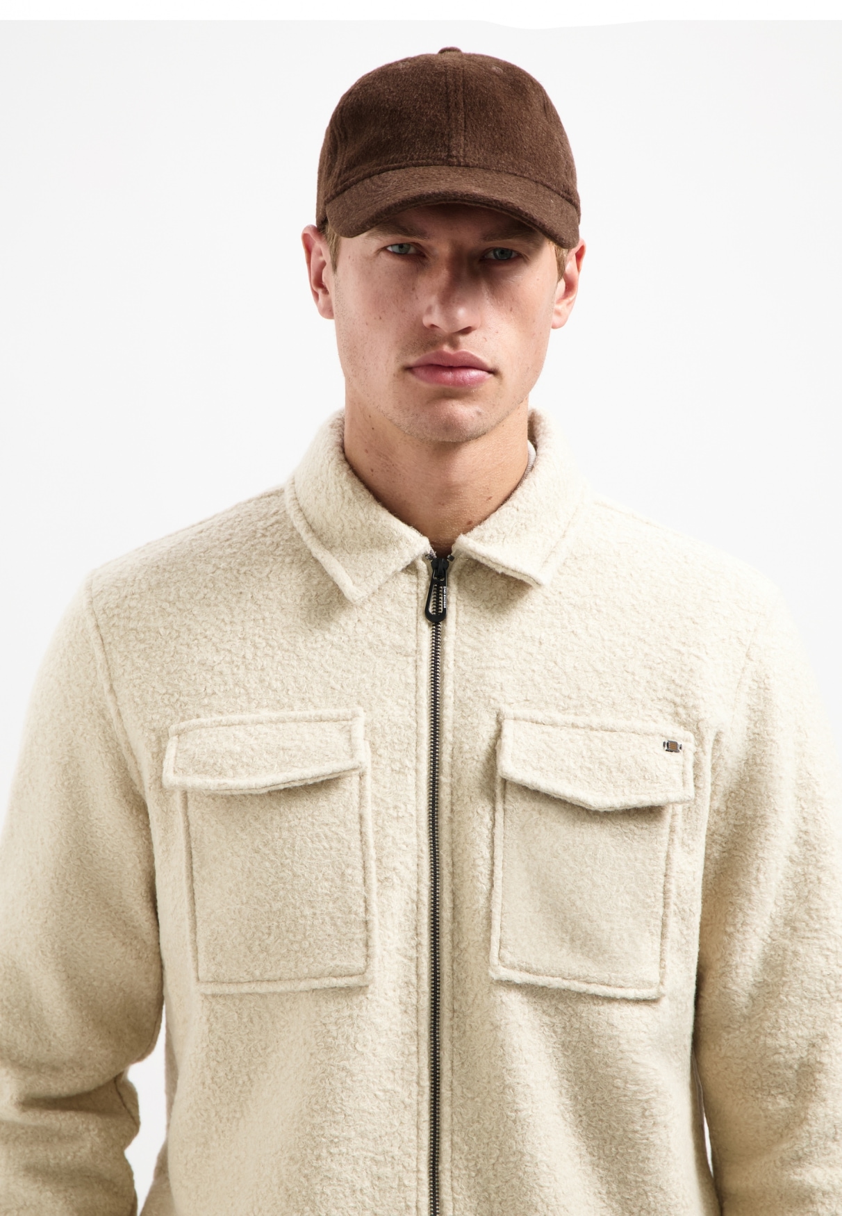 NO EXCESS Langarmhemd »No Excess Overshirt mit Wollreißverschluss«