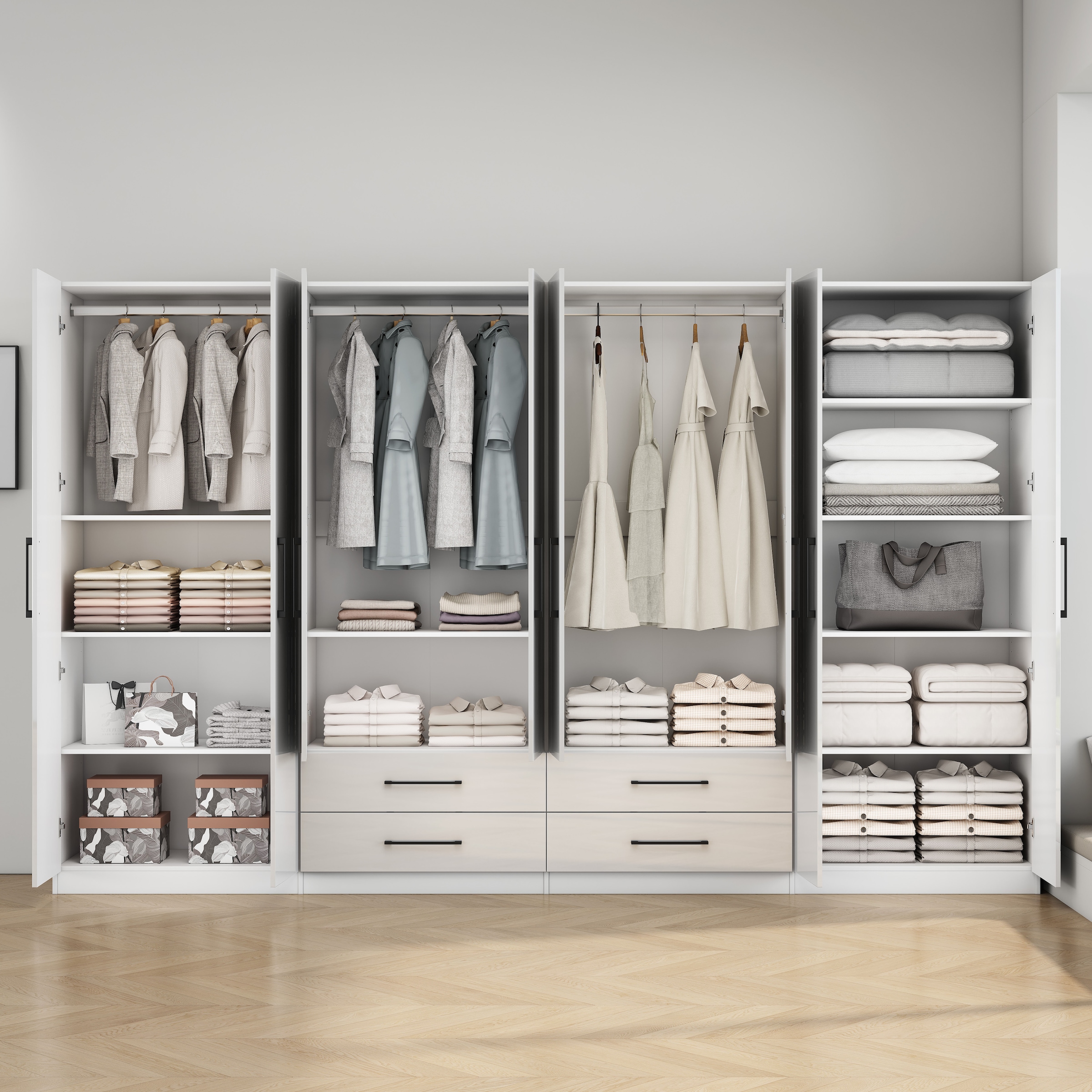 OTTO home Kleiderschrank »Sylt Schlafzimmerschrank Garderobe Schrank in hochglanz mit 8 Türen« Drehtürenschrank mit perfekter Innenausstattung