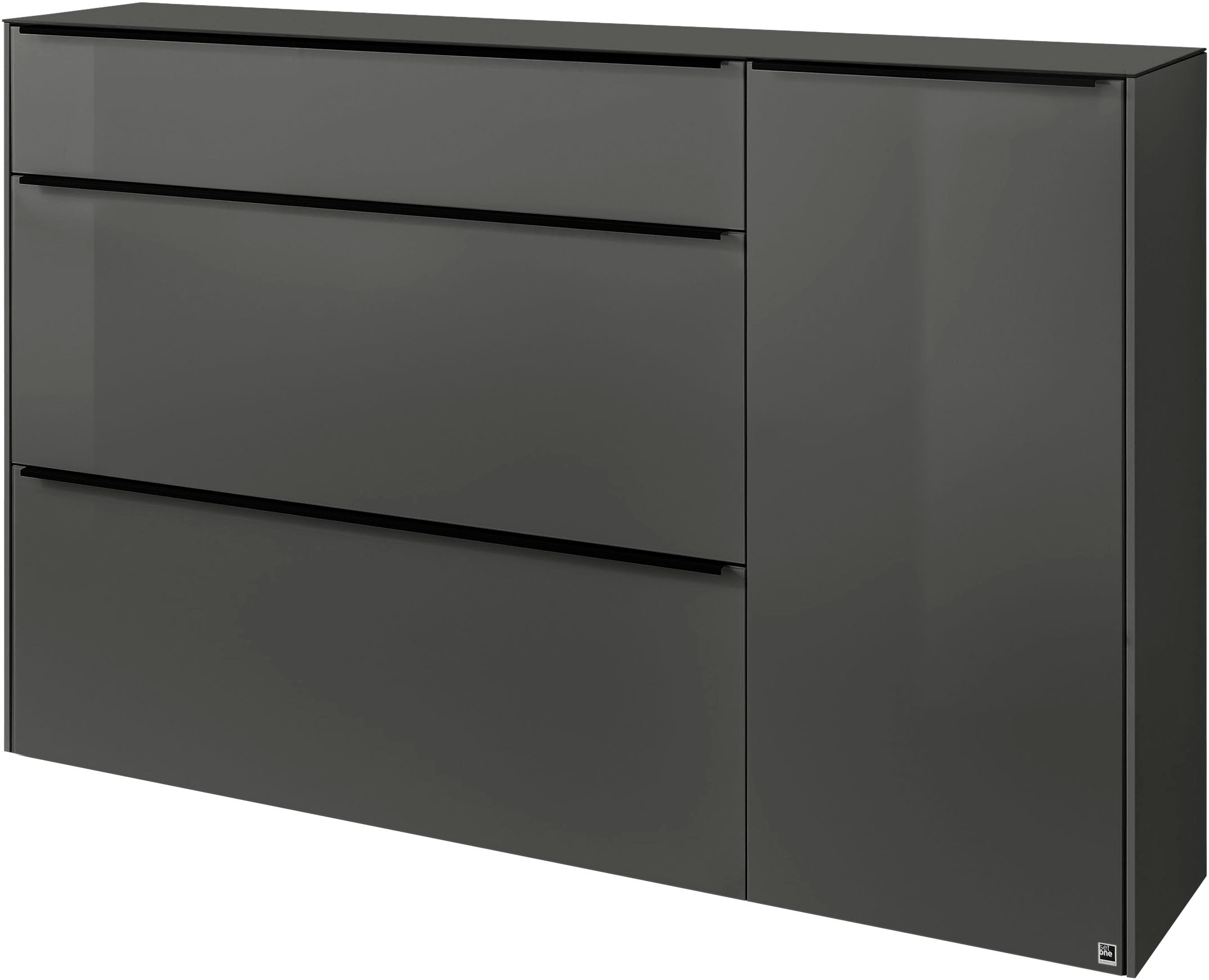set one by Musterring Sideboard "reno-Dielen" 1 Stk. tlg. 1 Schubkasten, 2 Klappen, 1 Tür, Glasfronten in 2 Farben, 160 x 104 cm