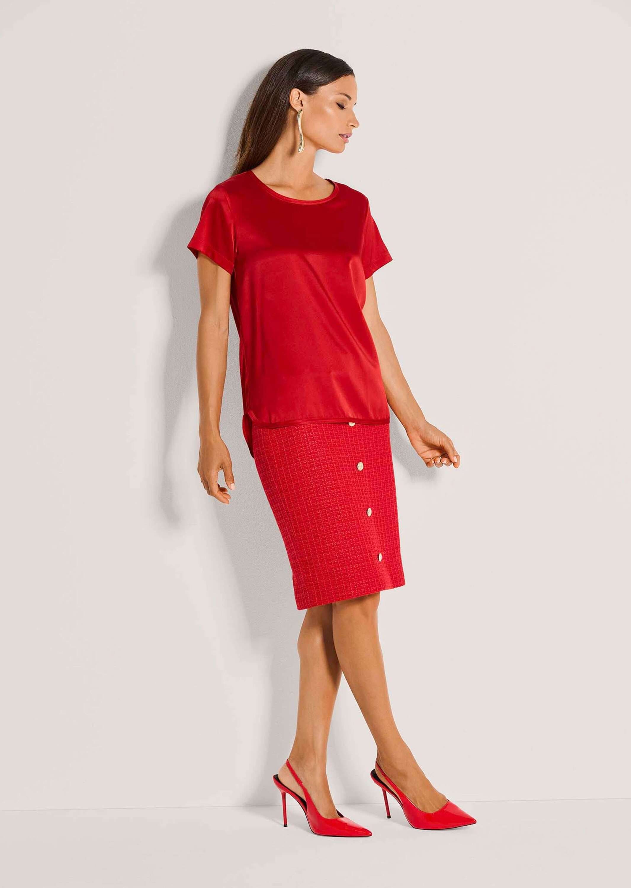 MADELEINE Kurzarmshirt »Jerseyshirt Seidenshirt mit Rippenband« Seidensatin