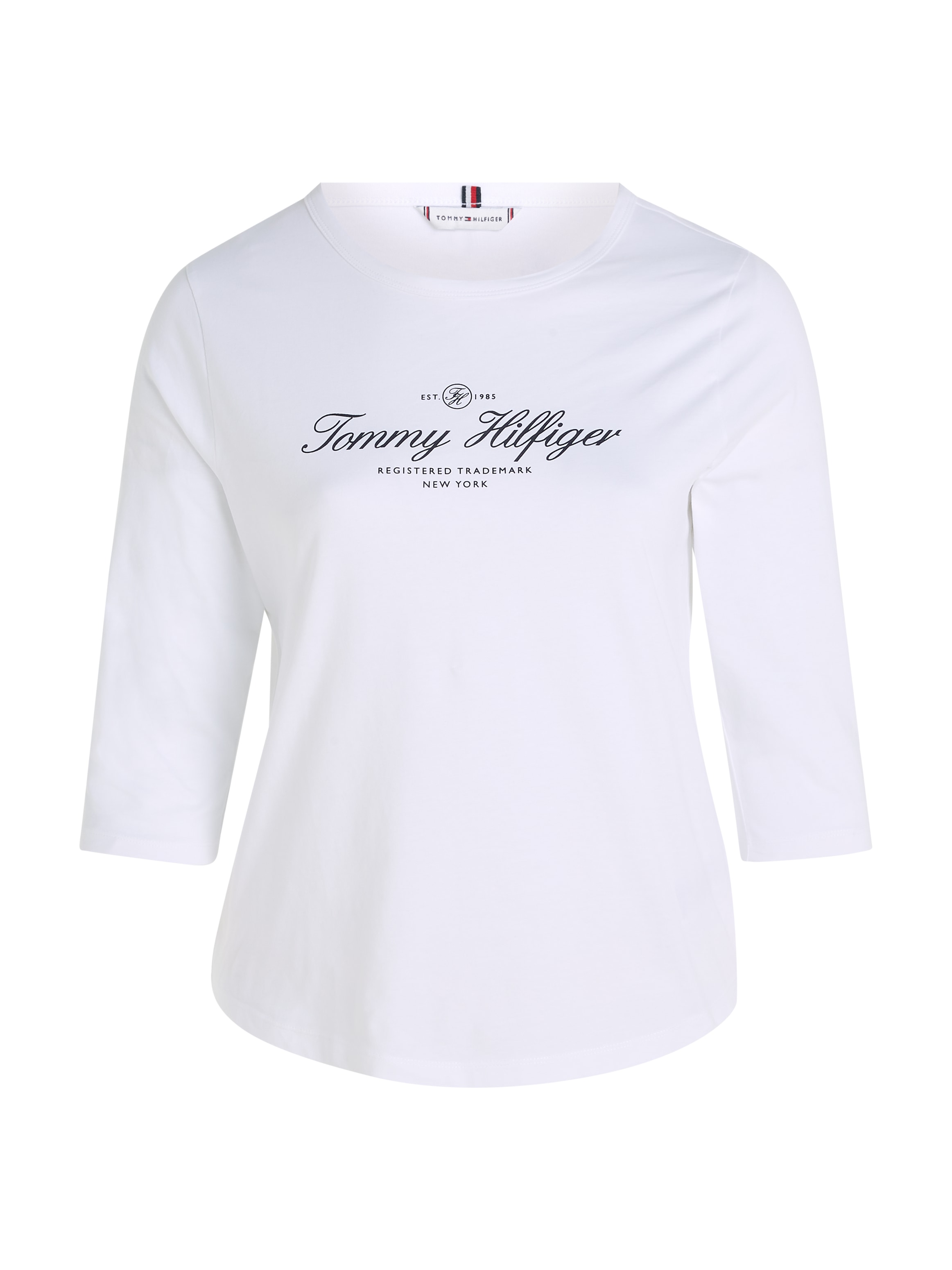 PLUS CURVE,mit Tommy NK bestellen BAUR Langarmshirt | Signature Logo-Schriftzug Hilfiger Curve Tommy online SIGNATURE 3/4SLV«, »CRV Hilfiger OPN SLIM SIZE