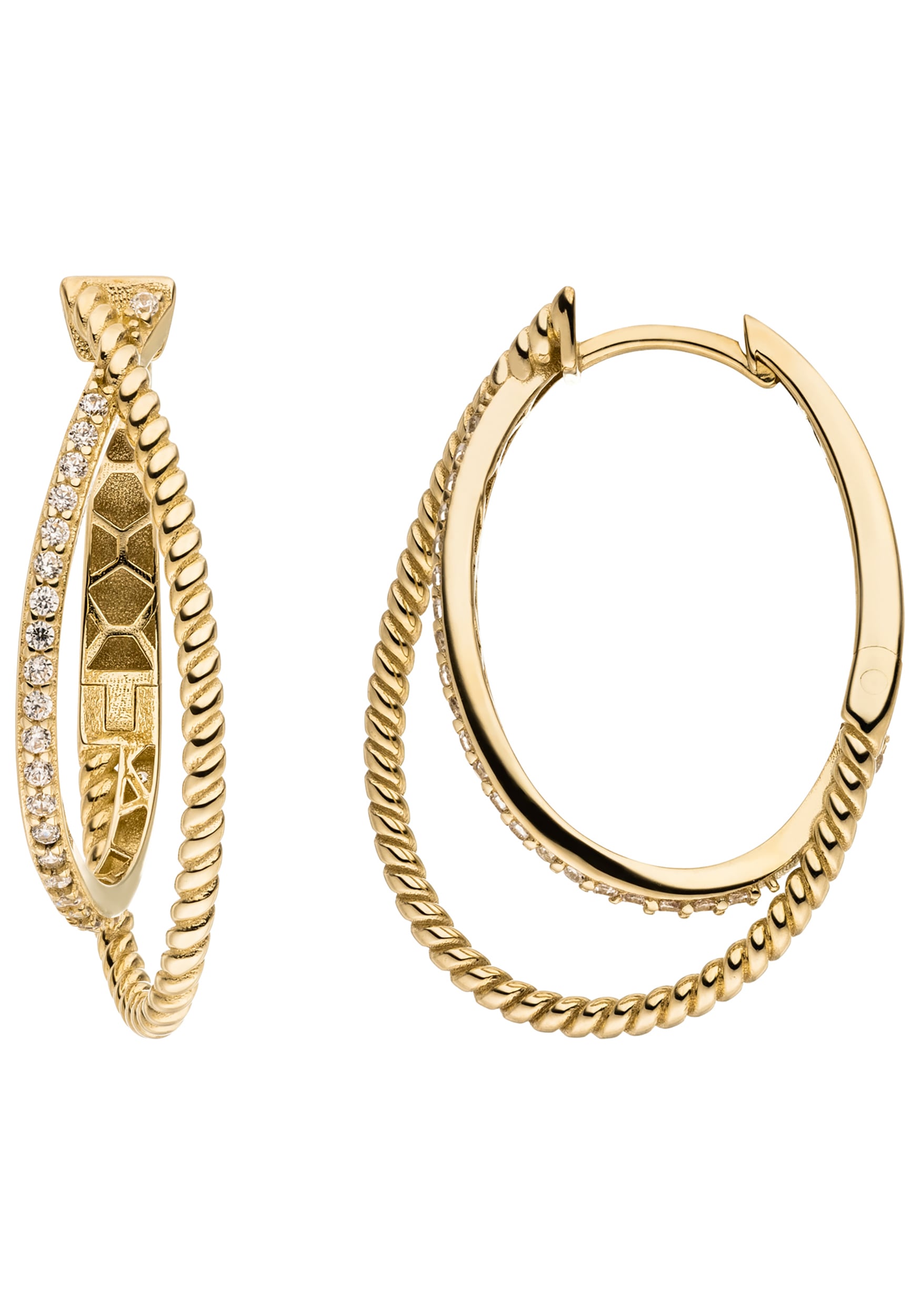 JOBO Oval Hoop Earrings Yellow Gold White