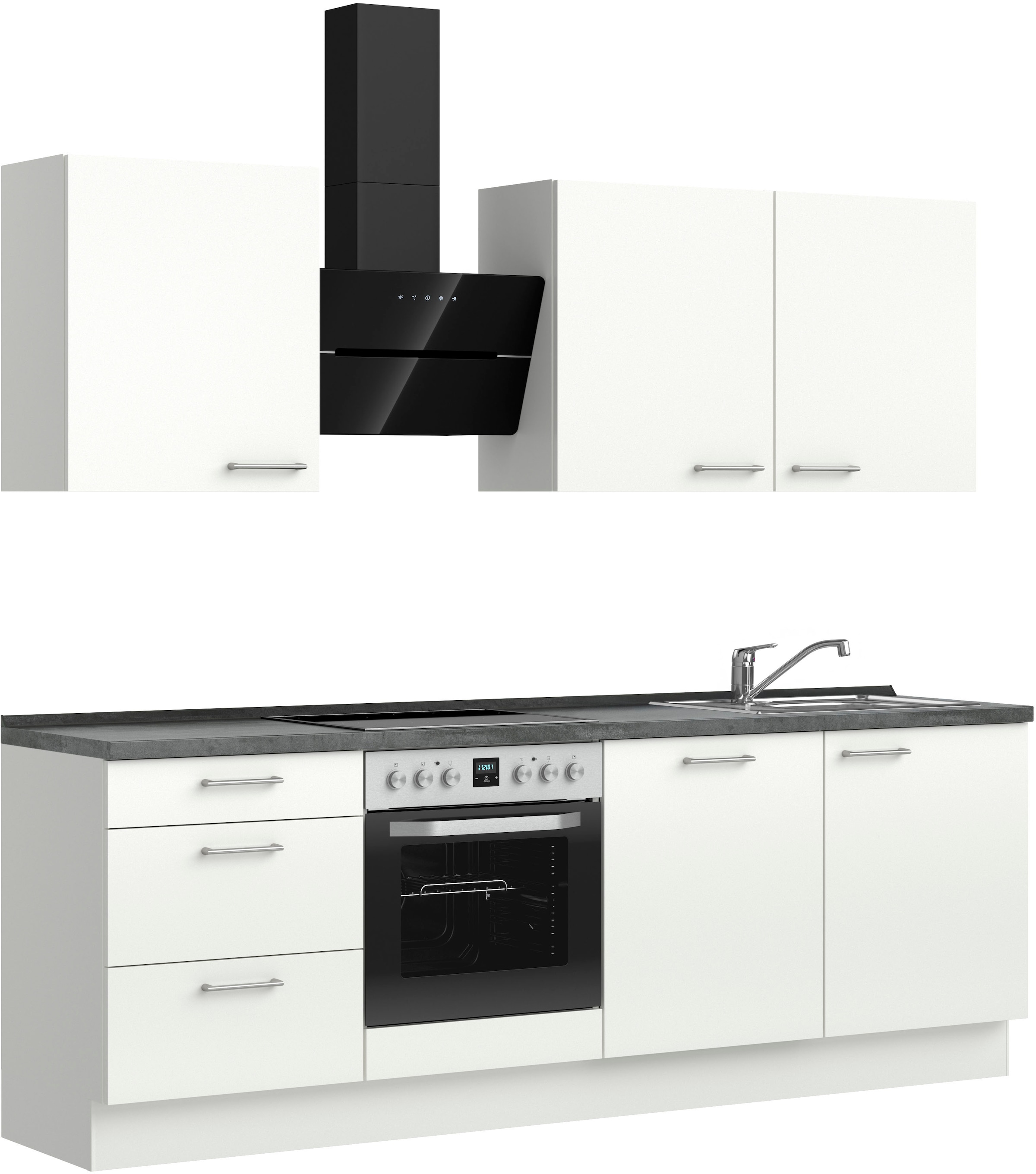 nobilia® Küchenzeile »"Laser II", NEU: individuell anpassbar mit gratis Profi-Beratung« vormontiert, 240 cm breit, optional mit verschiedenen E‑Geräte-Sets