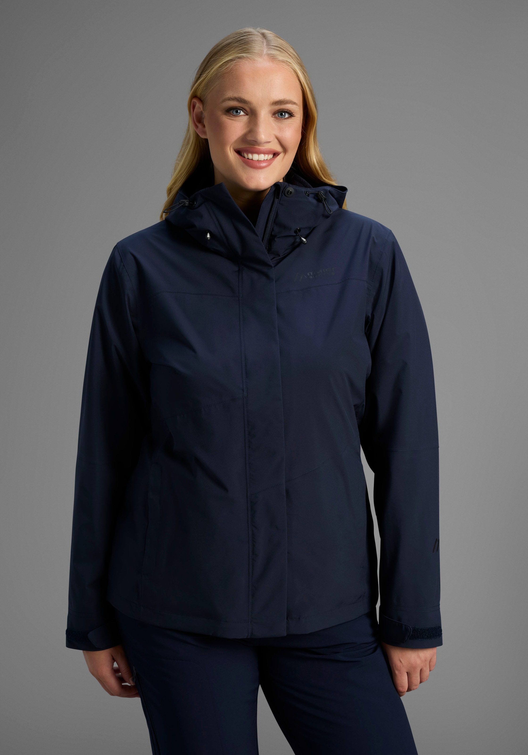Regenjacke MAIER SPORTS "Metor 3in1 W", Damen, Gr. 40, blau (dunkelblau), 100% Polyester, Jacken Regenjacke, warme Damen Jacke mit Kapuze, Winterjacke wasserdicht atmungsaktiv