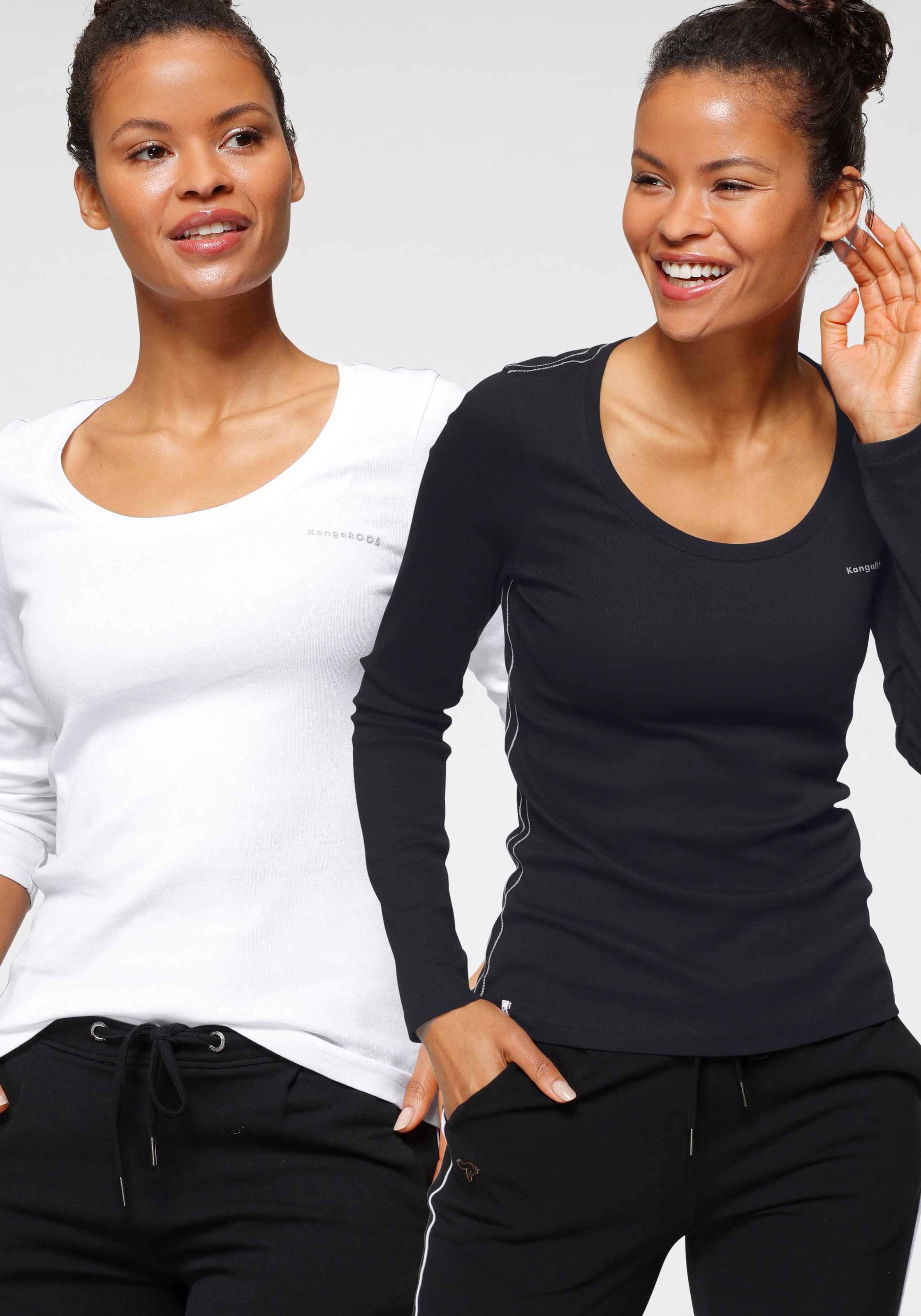 KangaROOS Langarmshirt, 2 Stk. Langarm, unifarben oder meliert, Rundhalsaus günstig online kaufen