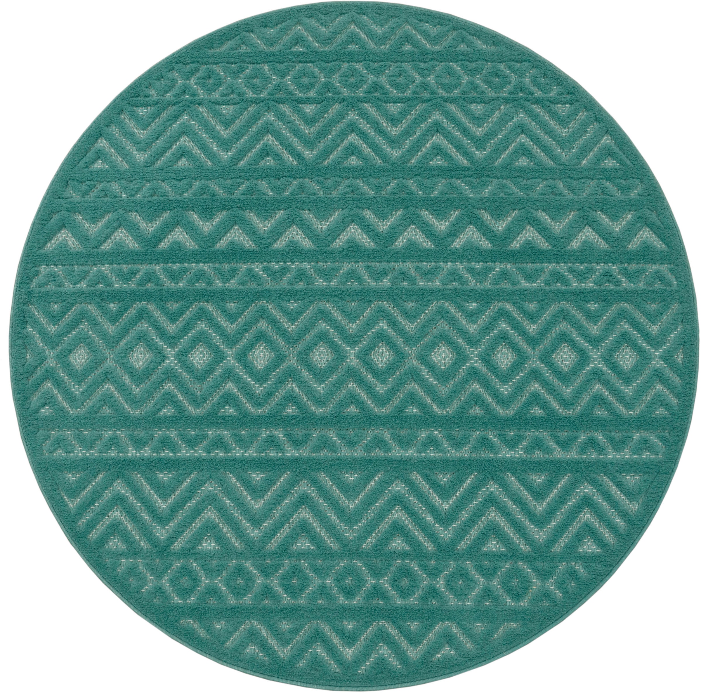 Paco Home Teppich »Livorno 673«, rund, Uni-Farben, Scandi, Rauten Muster, Hoch-Tief Effekt, Outdoor geeignet