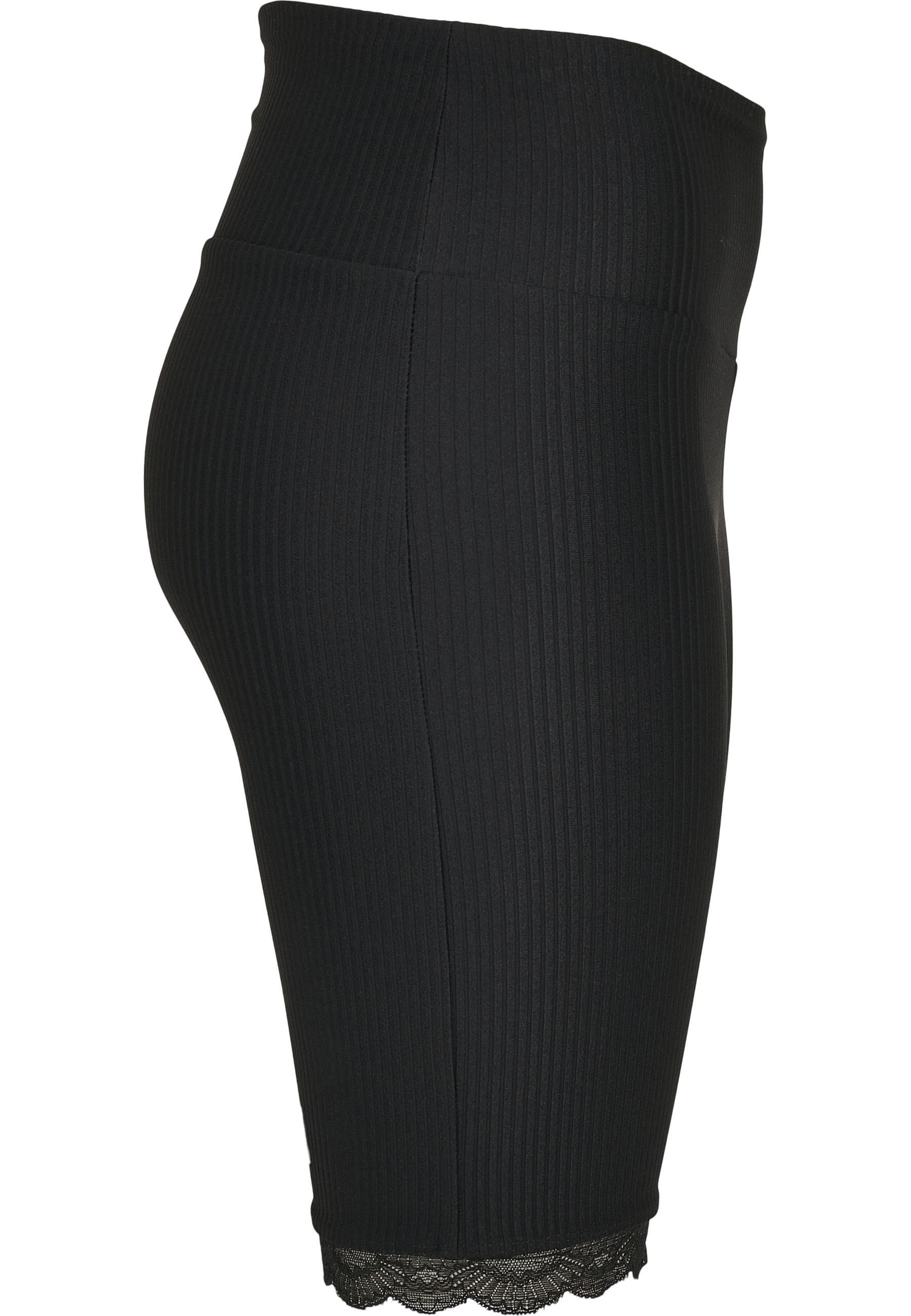 URBAN CLASSICS Stoffhose »Urban Classics Damen Ladies High Waist Rib Lace Hem Cycle Shorts«