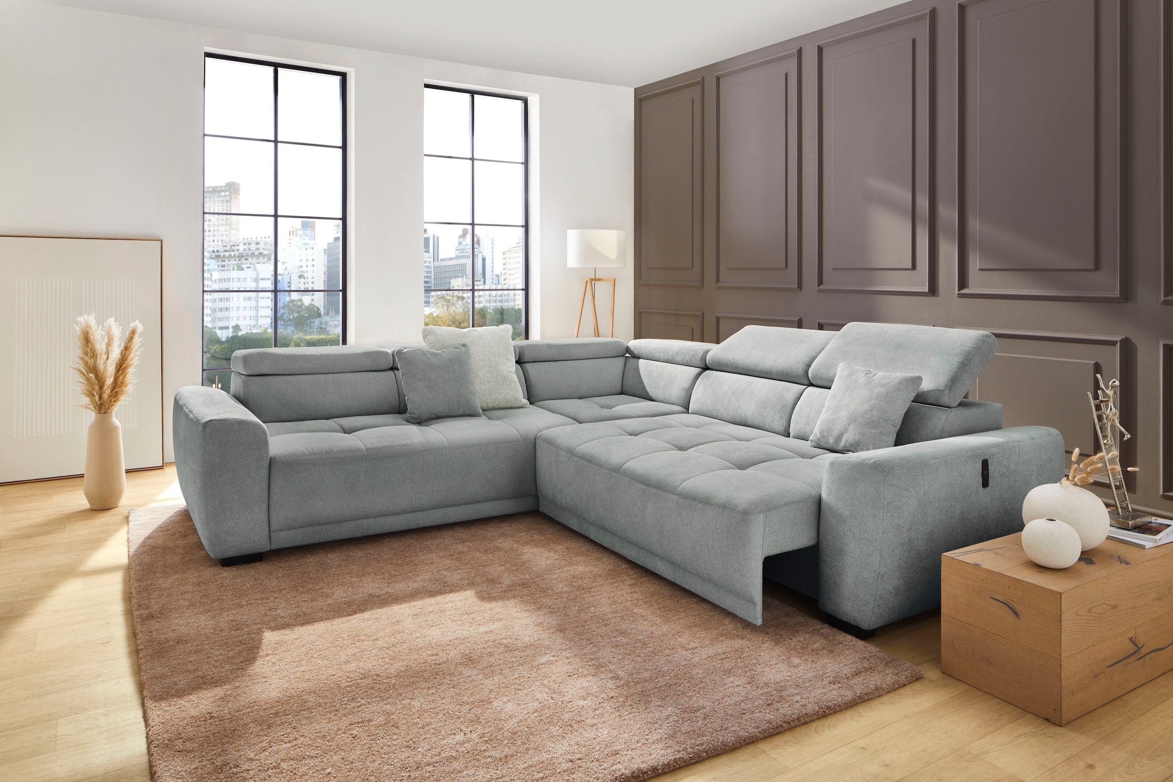 Jockenhöfer Gruppe Wohnlandschaft »Monza, L-Form, B: 292x292cm, 30 cm elektrischer Sitztiefenverstellung« 140kg Belastbarkeit je Sitz, verstellbare Kopfstützen & USB-Ladeports