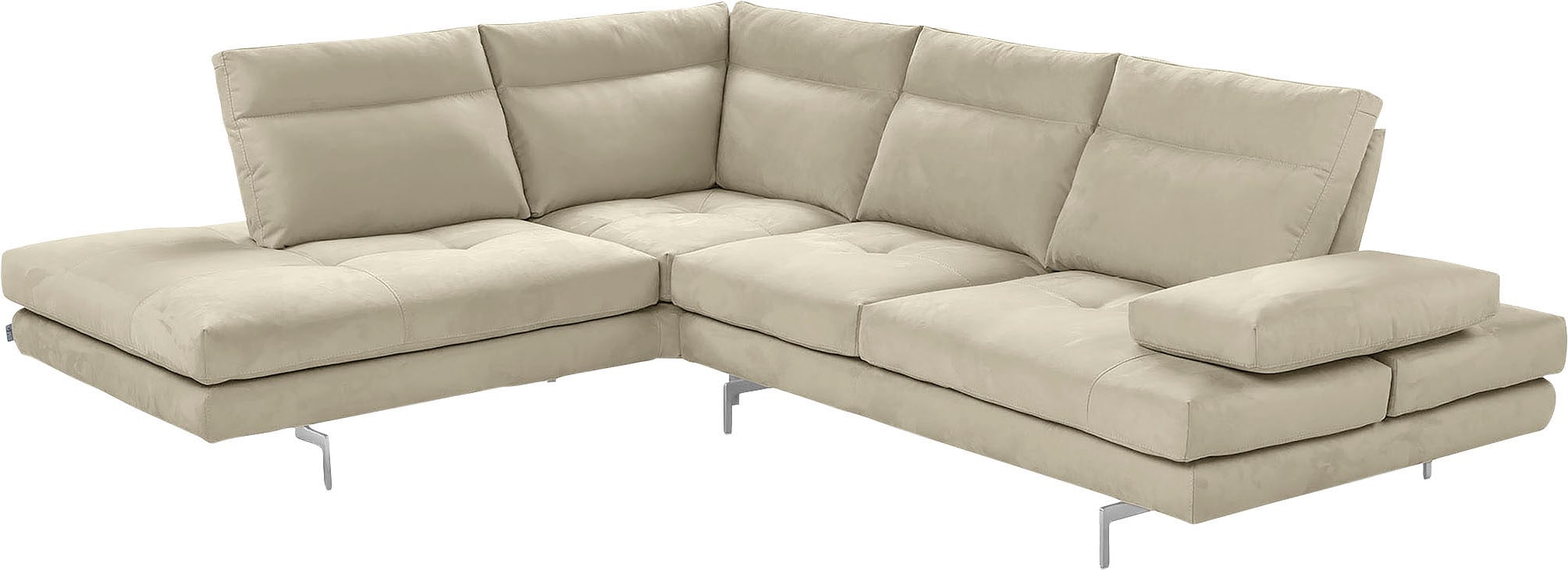 CALIA ITALIA Ecksofa "Toby Wing, B/T: 288/232 cm, Multifunktionssofa, Designsofa, L-Form" Sitztiefenverstellung und Armteilfunktion, Füße chrom glänzend