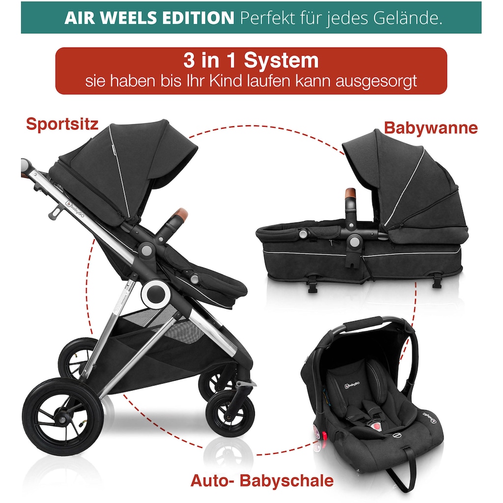 BabyGo Kombi-Kinderwagen »Halime AIR 3in1, Anthracite Silver«