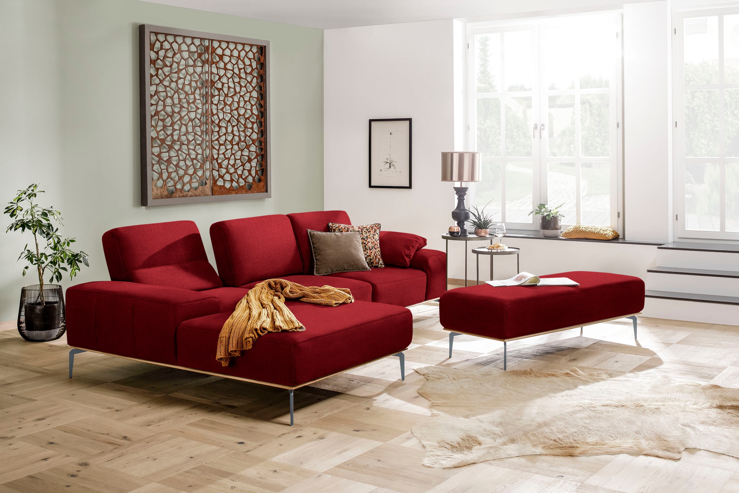 W.SCHILLIG Polsterhocker »run«, mit elegantem Holzsockel, Füße in Silber matt, Breite 150 cm
