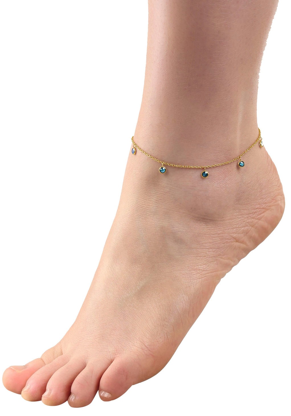 Fußkette AMOR "2036447", gold (gelbgoldfarben, blau, blau), Fußketten, Damen, Edelstahl, mit Zirkonia (synth.) 2