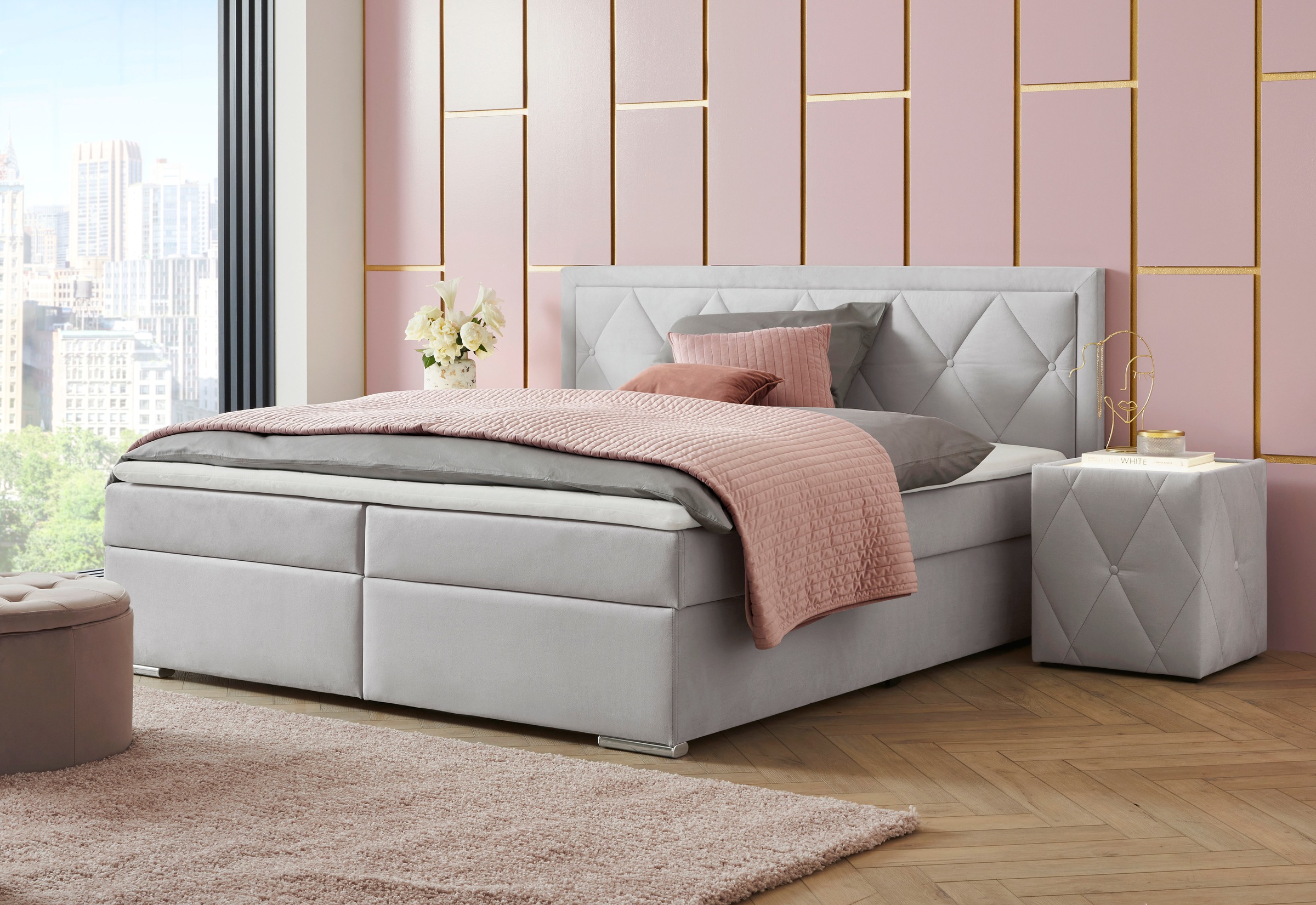 Leonique Boxbett »Alfie, Bestseller, wahlweise mit Bettkasten«, mit Knopfheftung im Kopfteil, H2, H3 und H4 wählbar