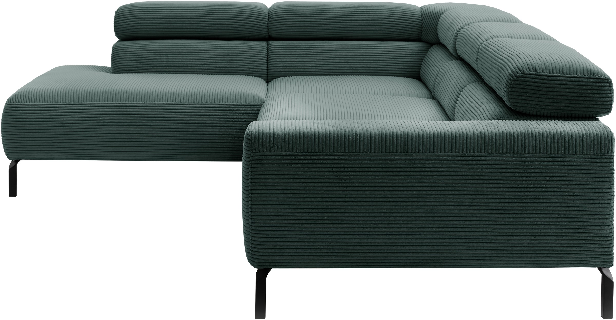 Places of Style Ecksofa »Antonelli, L-Form, inkl. Kopfteilverstellung, Breite 276 cm«, mit elektrischer Sitztiefenverstellung, in Cord, grün