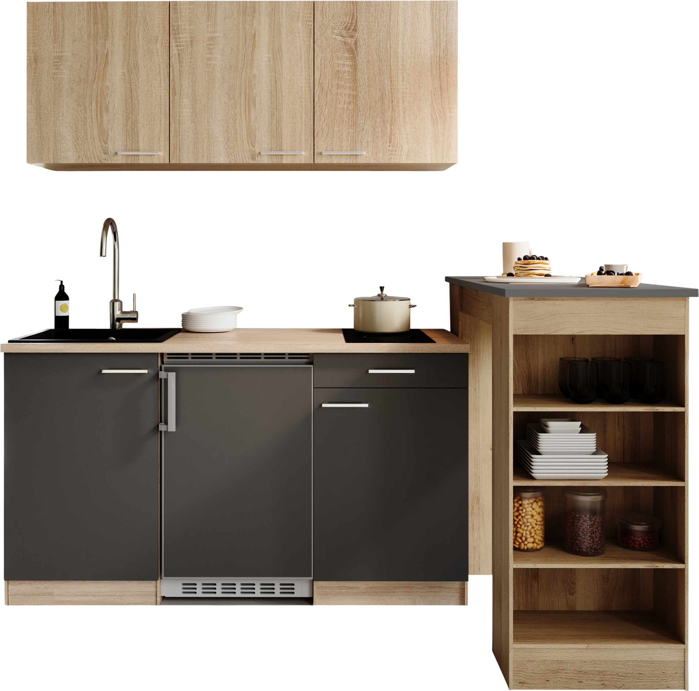 RESPEKTA Pantryküche "Ingrid, inkl. Tresentisch" zerlegt, wahlweise mit Kühlschrank, Soft-Close-Funktion, Breite 150 cm