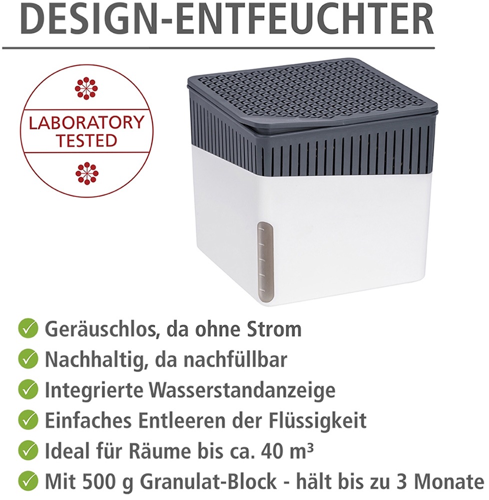 WENKO Luftentfeuchter »Modell Cube«, für 40 m³ Räume, Tank 0,8 l, mit 2 x 500 g Entfeuchter-Blöcken