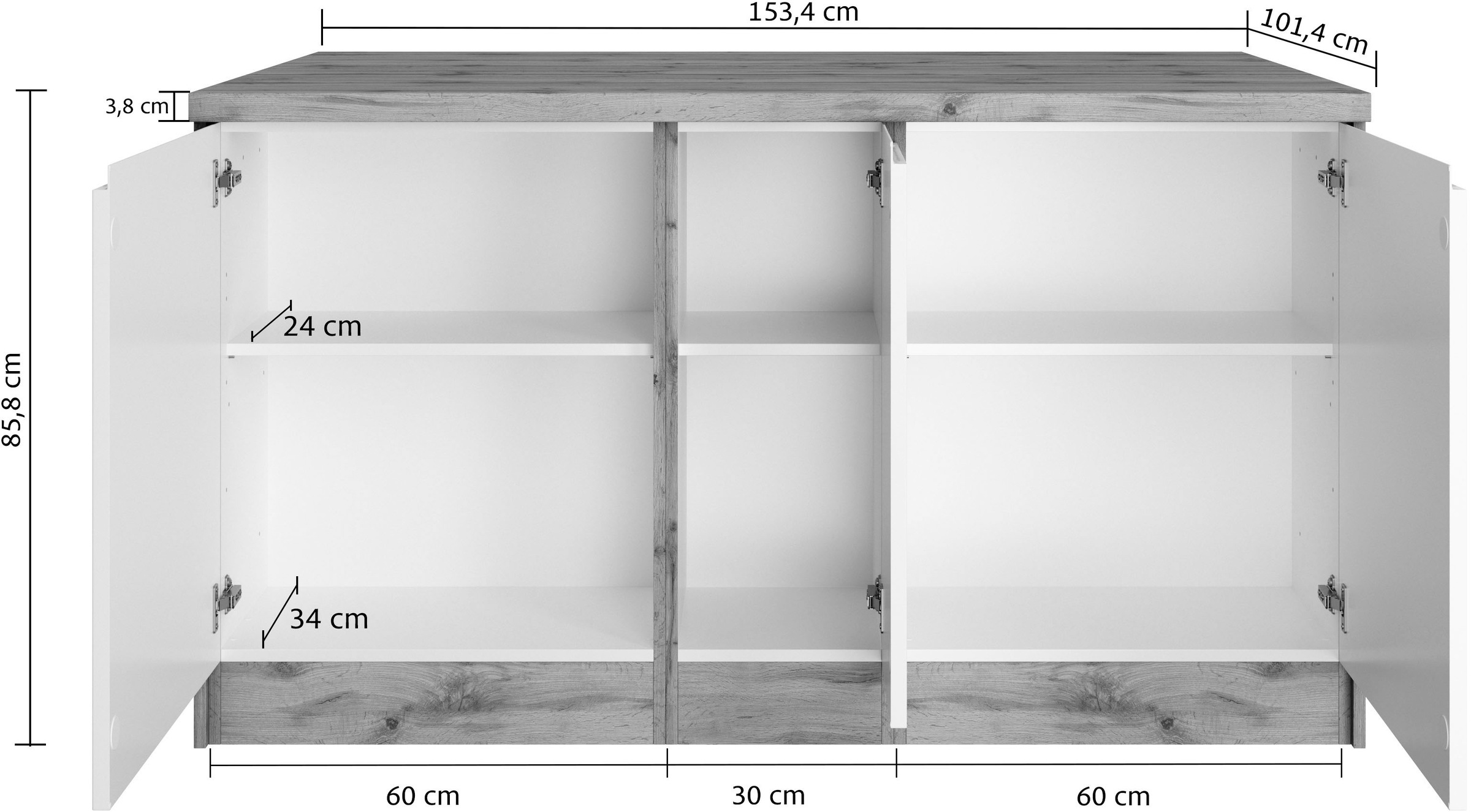 KOCHSTATION Kücheninsel »KS-Bruneck, Breite 153 cm«, MDF-Fronten, Arbeitsplatte 38mm stark