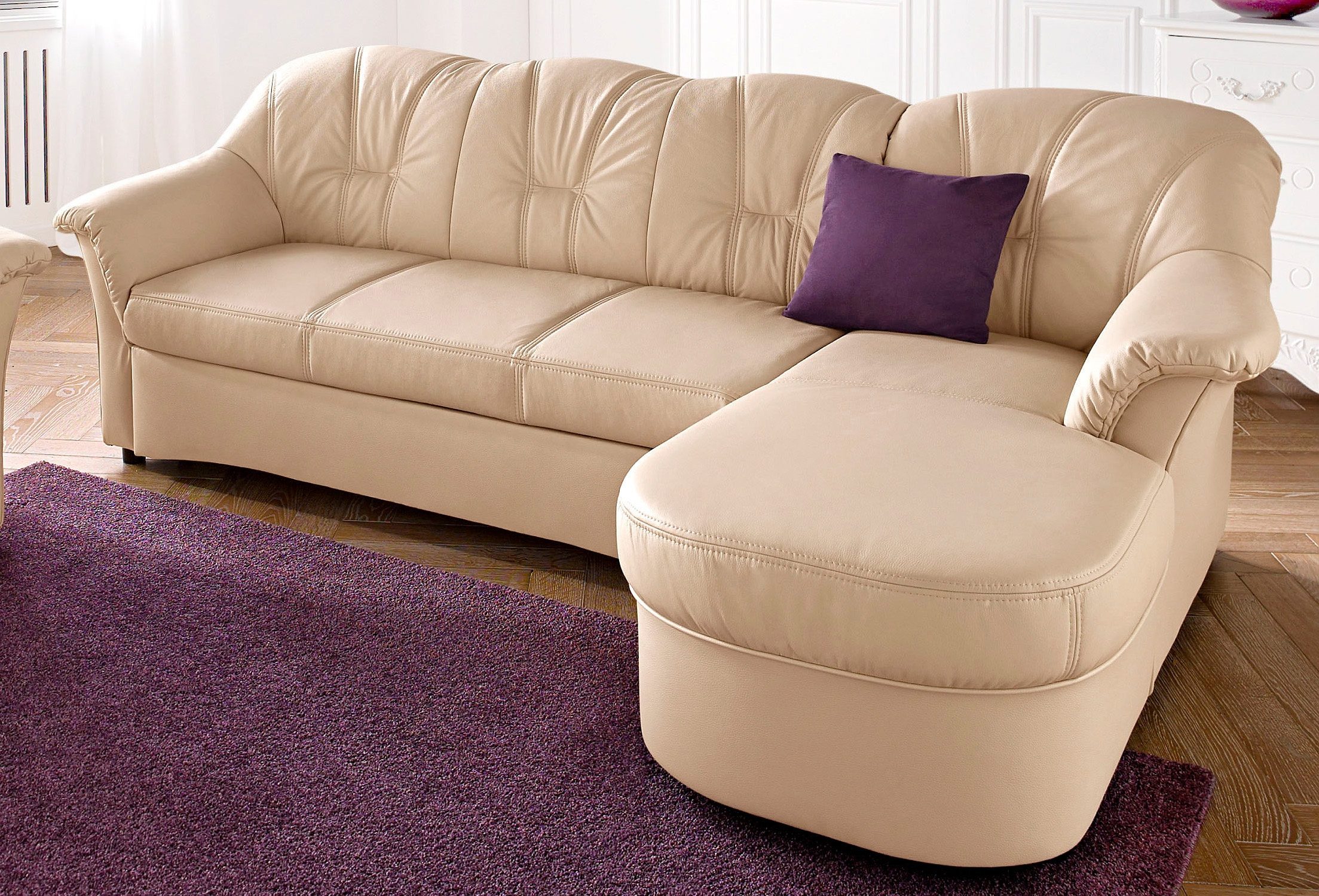 DOMO collection Ecksofa "FLORES Schlafsofa, 233x142x86 cm, L-Form" wahlweise mit Bettfunktion, wahlweise mit Federkern, auch in Leder