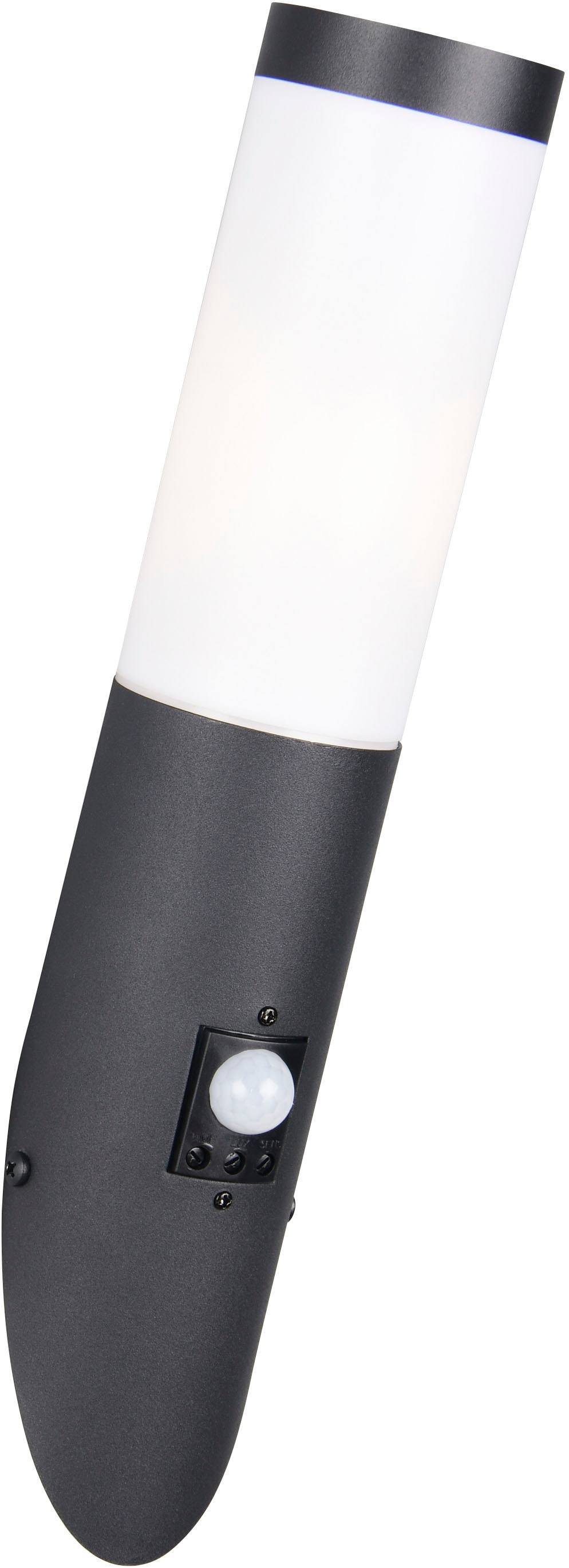 TRIO Leuchten Außen-Wandleuchte »TRIOTO, Outdoor Wandlampe Edelstahl, Wandfackel exkl 1x E27 max 25W«, 1 flammig, Leuchtmittel E27 | Leuchtmittel wechselbar, röhrenförmige Hauswand Beleuchtung, Bewegungsmelder, IP44 39cm hoch