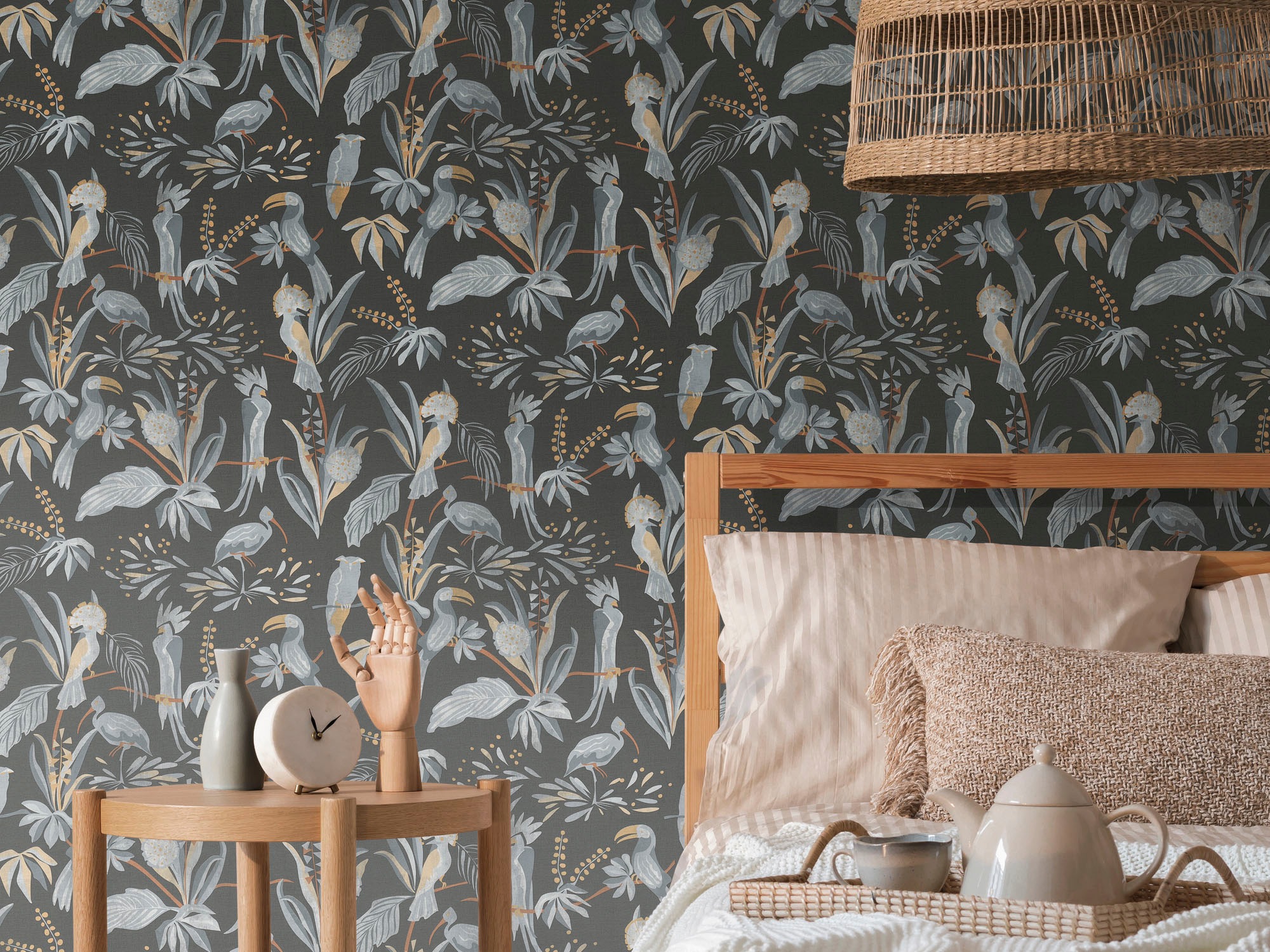 living walls »House of Turnowsky Designer Vogeltapete« gemustert | matt | neutral leicht strukturiert Kunst Pflanzen Tapeten Wohnzimmer Schlafzimmer Küche modern Design