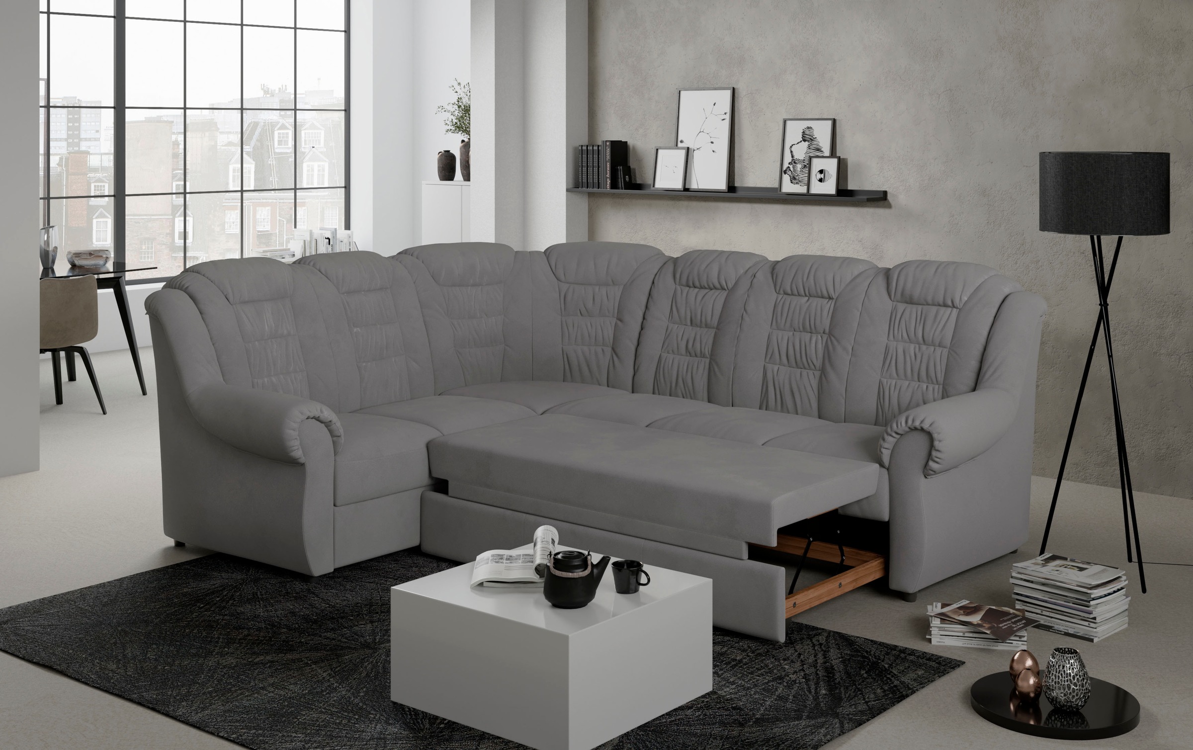 Home affaire Ecksofa »Boston L-Form«, mit hoher Rückenlehne, wahlweise mit Bettfunktion & Stauraum
