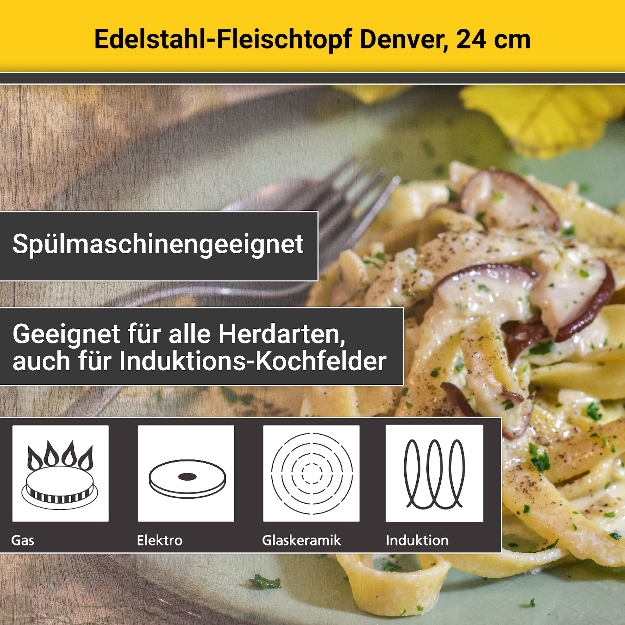 Krüger Fleischtopf »Denver«, Edelstahl, 3-Schichten-Thermoboden, Induktion