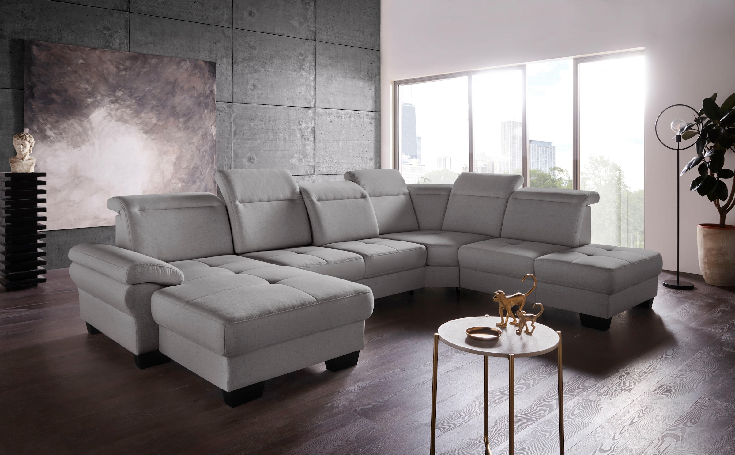 PLACES OF STYLE Wohnlandschaft »Cornwall U-Form« inkl. Sitztiefenverstellung, wahlweise mit Bettfunktion