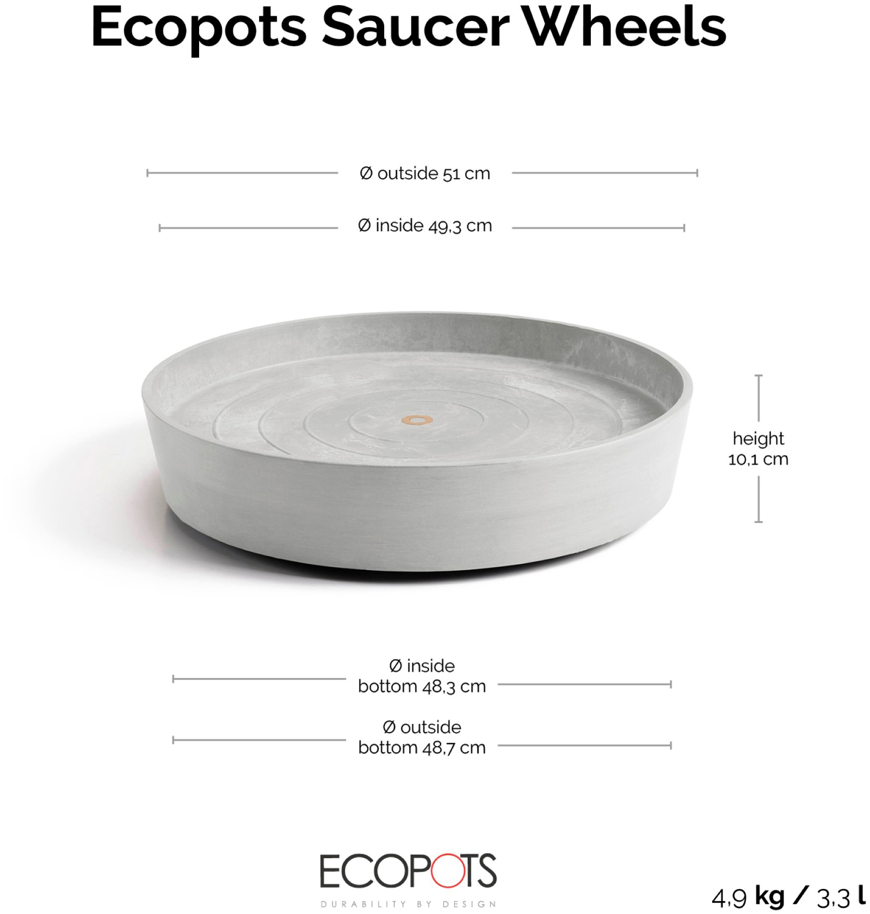 ECOPOTS Topfuntersetzer »mit Rollen 60 Weißgrau«, für innen und außen: frostsicher, bruchsicher und lichtbeständig