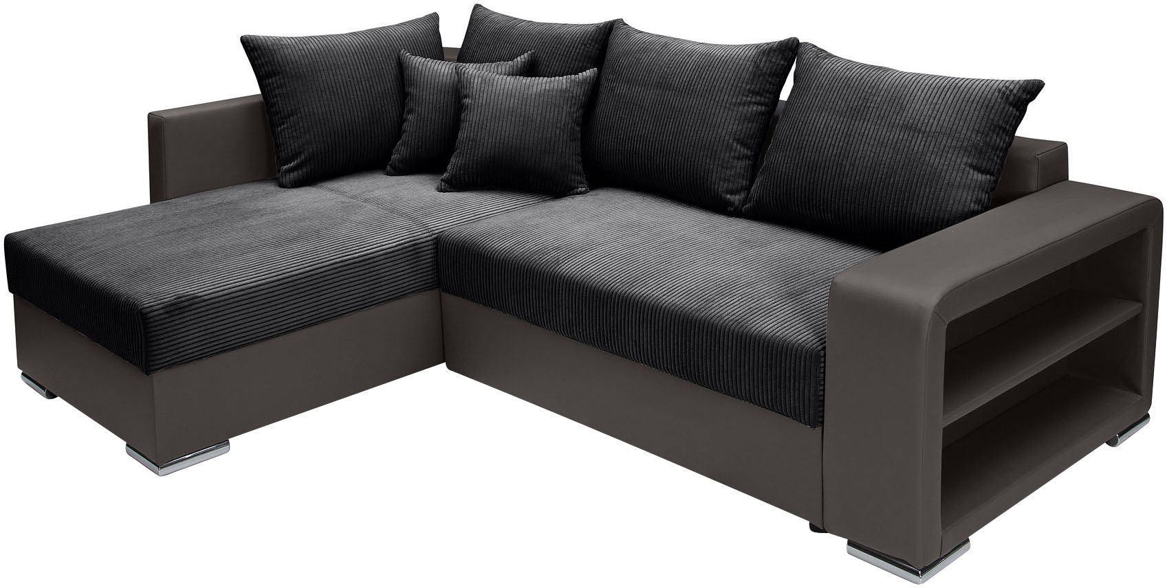 COLLECTION AB Ecksofa »L-Form«, Regalarmlehne mit LED RGB Beleuchtung,Bettfunktion und Bettkasten