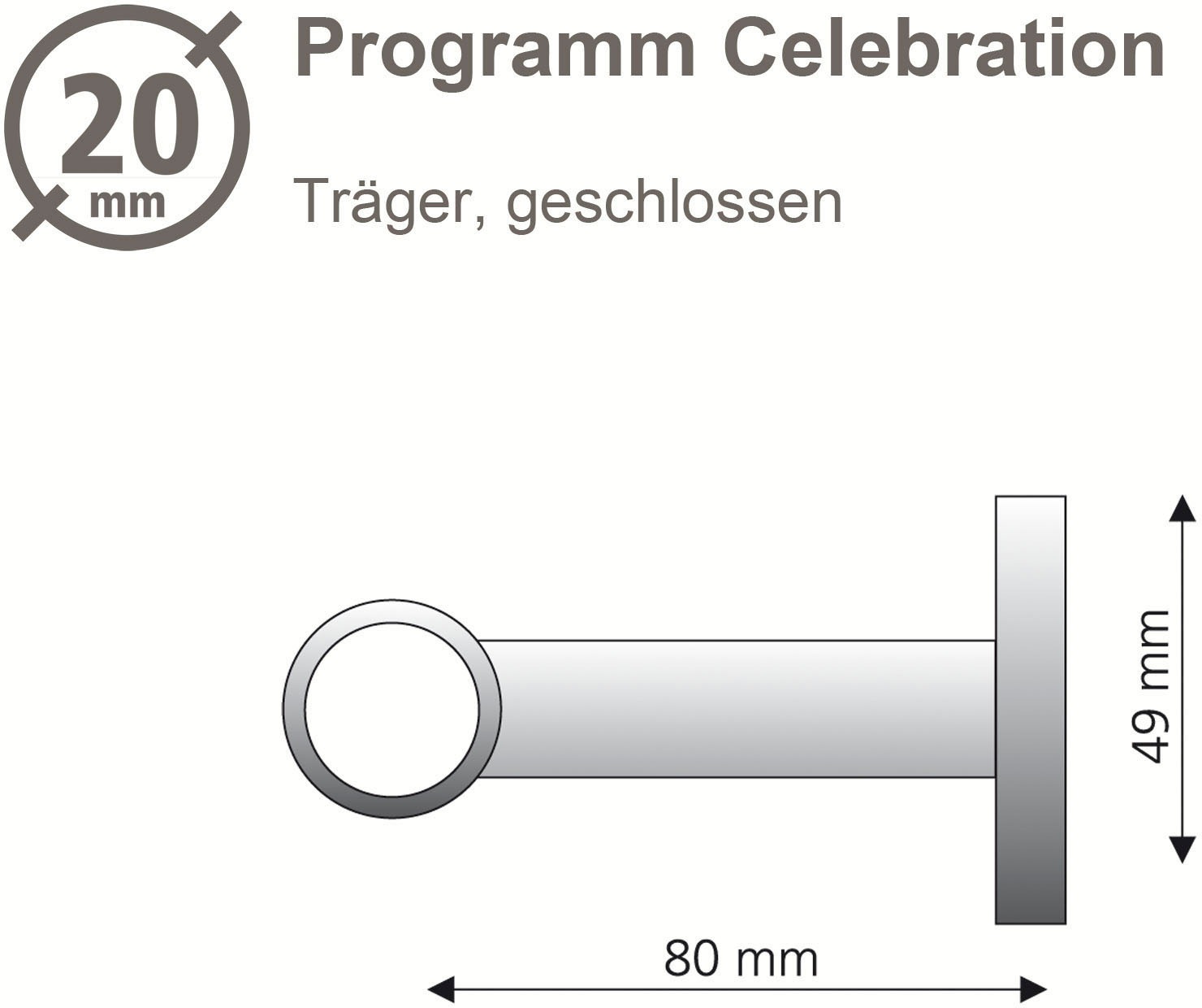 Liedeco Wandträger »Träger, Wandträger 1-läufig für 20 mm Stangen "Celebration"«, (1 St.)