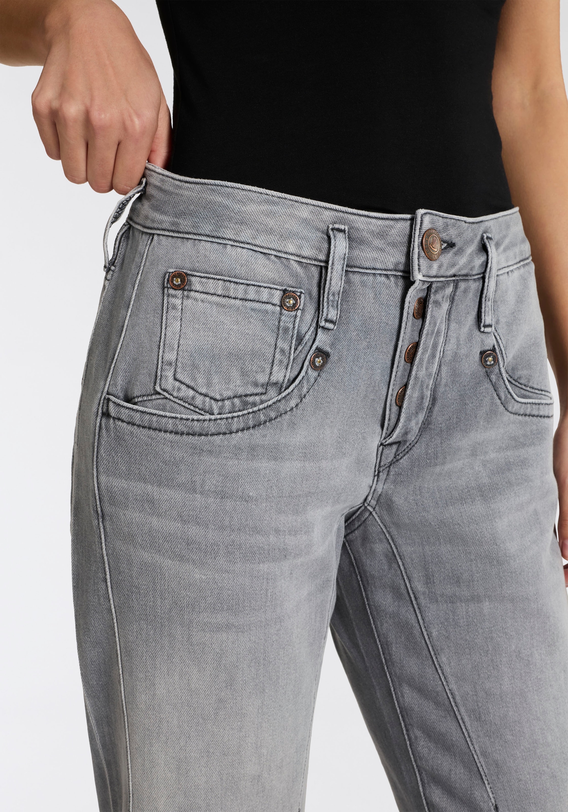 Herrlicher Boyfriend-Jeans »Shyra Tap Denim Grey Light Stretch« High Waist mit Umschlagsaum