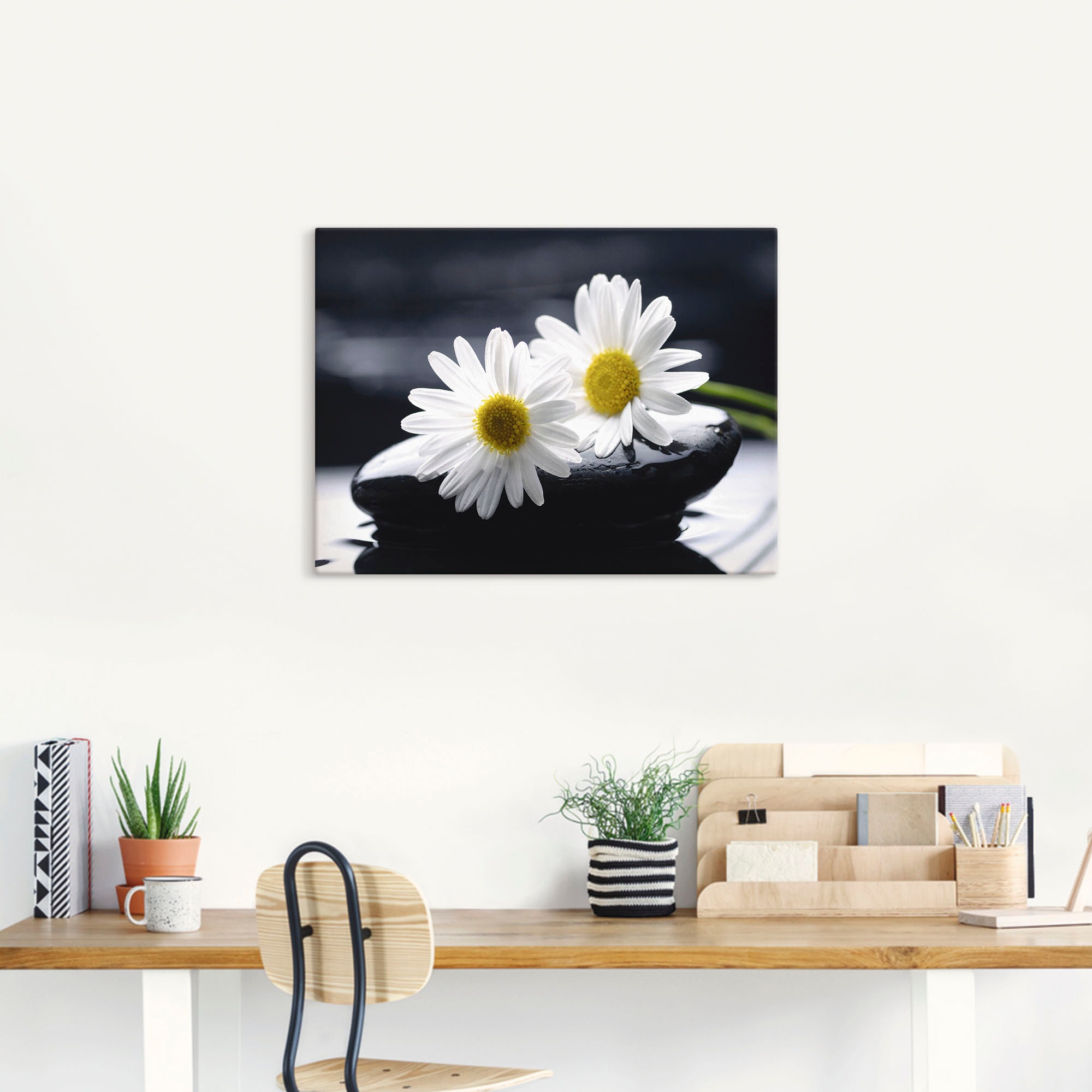 Artland Leinwandbild "Zwei Gerbera auf einem Zenstein", Blumen, (1 St.), au günstig online kaufen