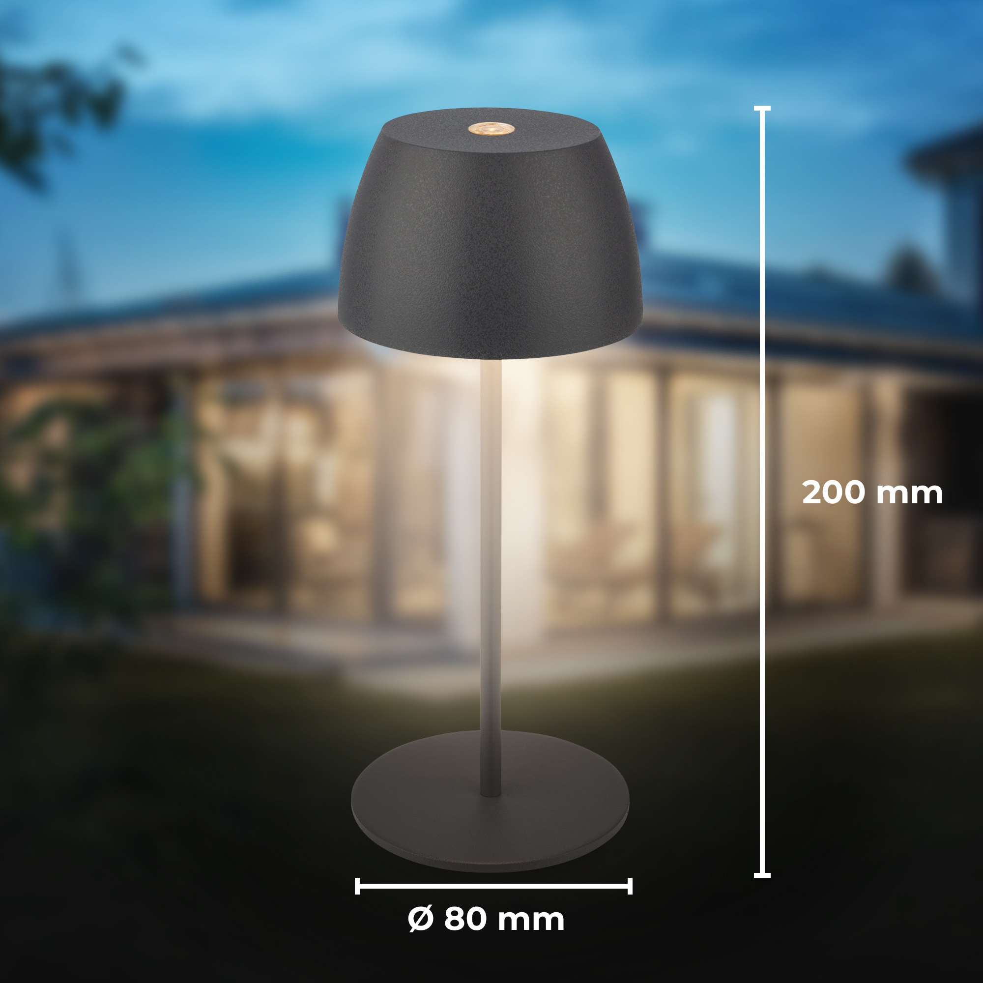 B.K.Licht Außen-Tischleuchte »BK_TL1606 Mini Akku LED Tischlampe, Touchdimmer, mit USB-C«, 1 flammig, Leuchtmittel LED-Modul | LED fest integriert, 2.700 K, 150Lm, 2,5W, Akku wechselbar, max. 24h Leuchtdauer, Anthrazit