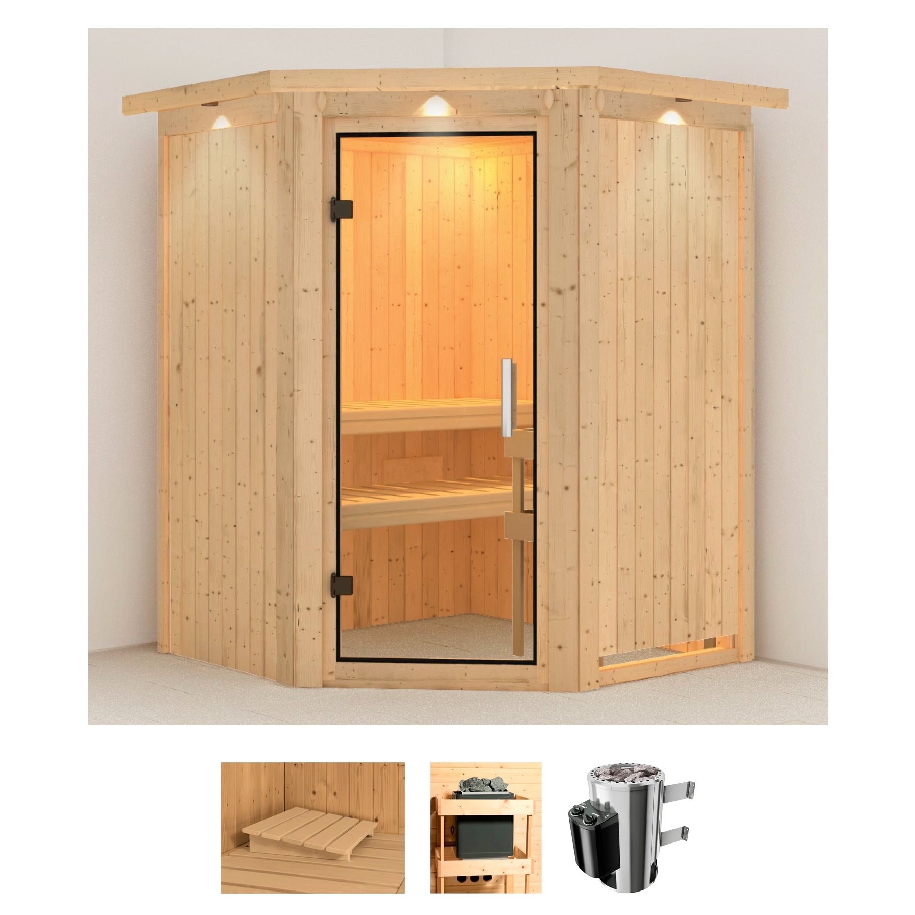 Karibu Sauna "Nanna" Set, Ofen 3,6 kW intgr. Strg